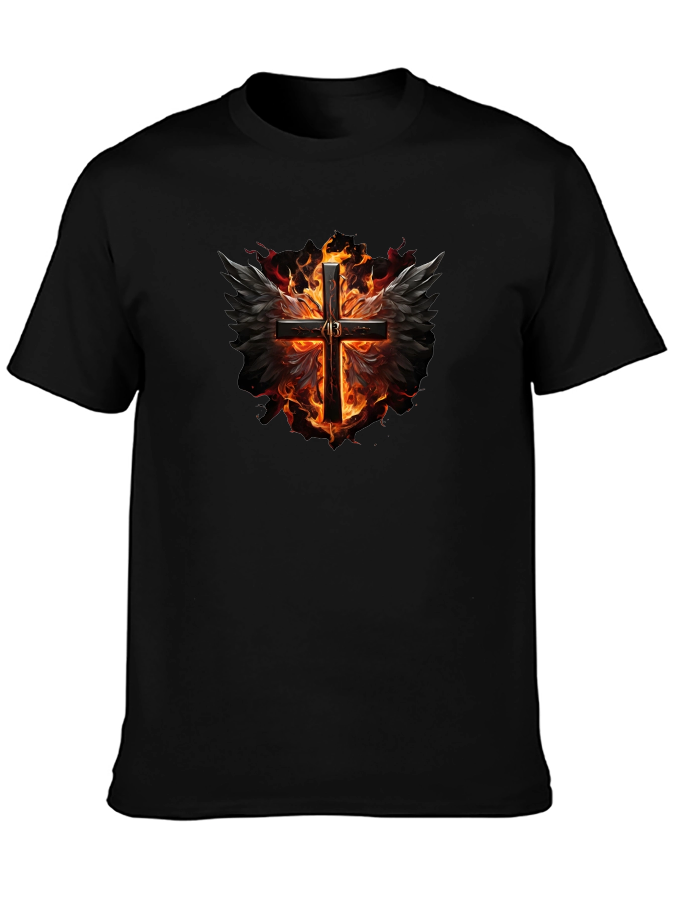 Fiery Cross Graphic Black T-Shirt