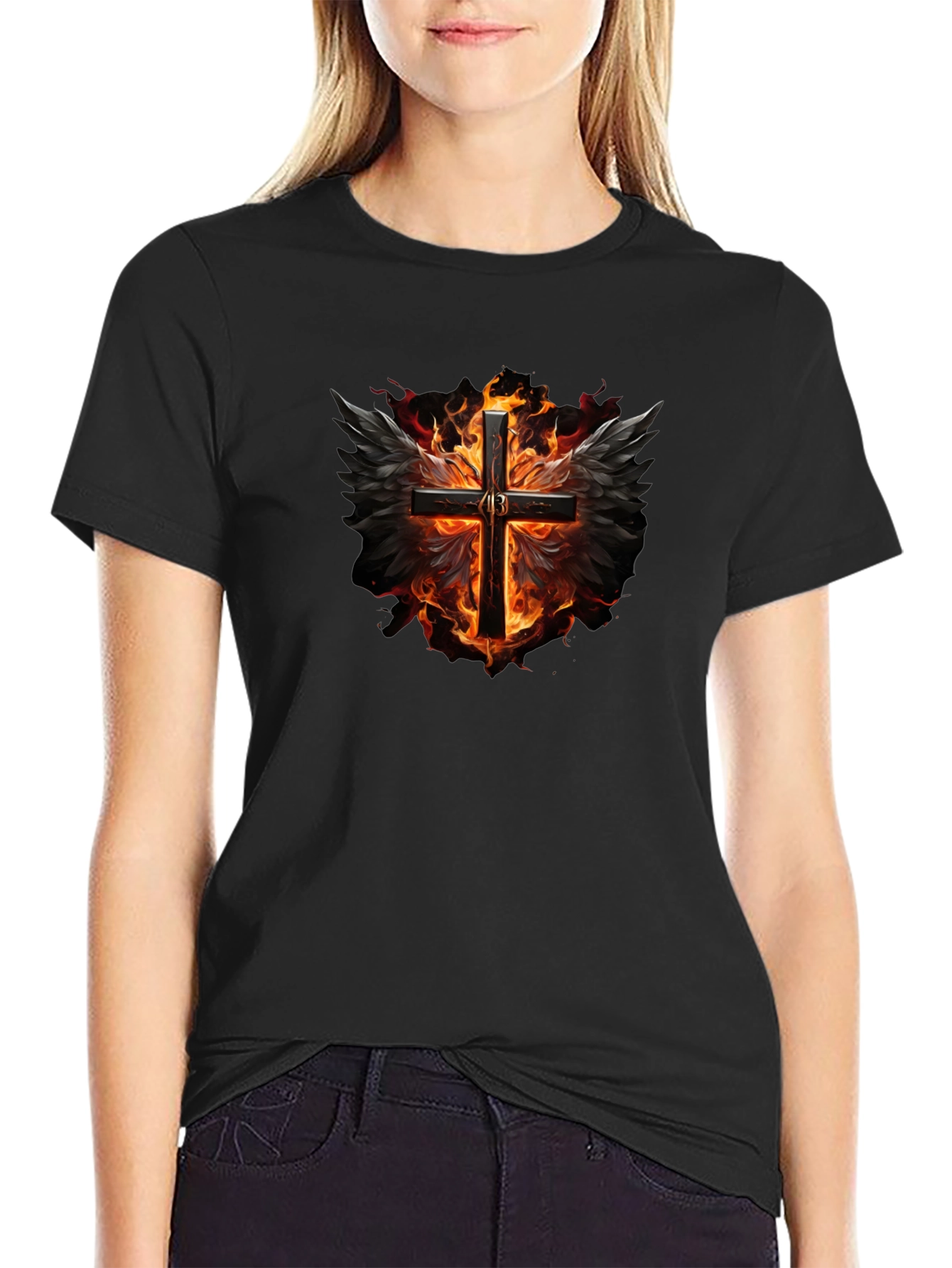 Fiery Cross Graphic Black T-Shirt