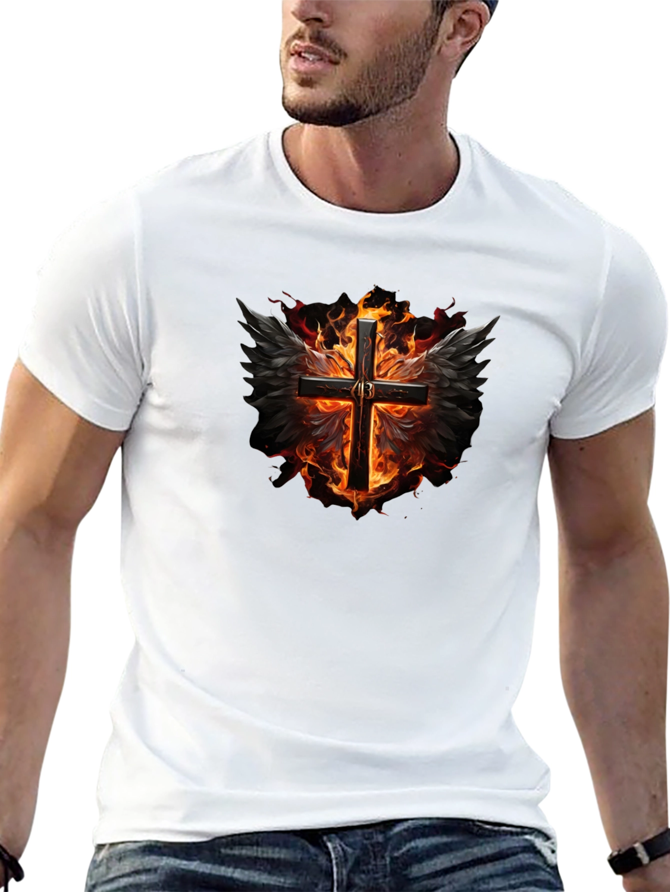 Fiery Cross Graphic Black T-Shirt