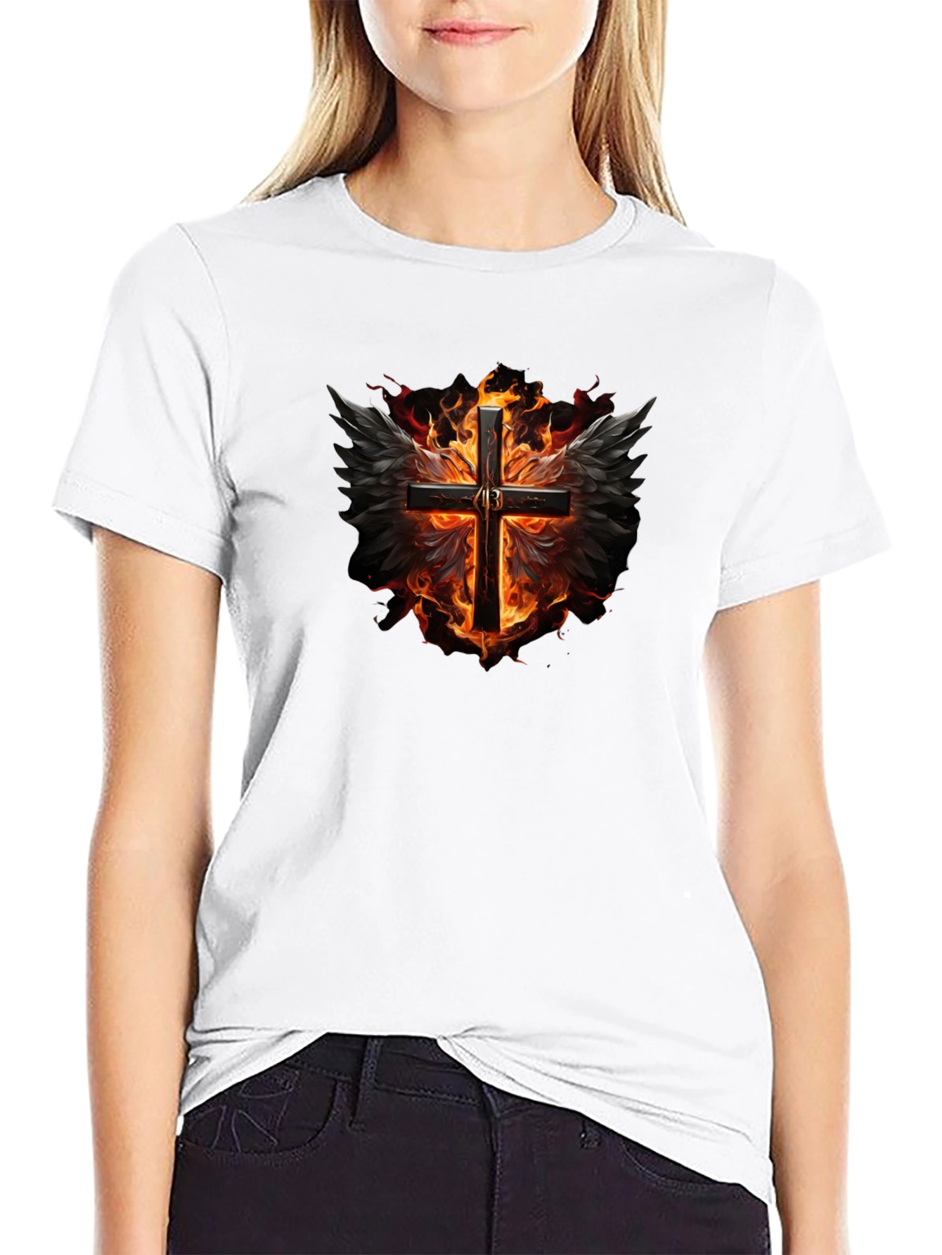 Fiery Cross Graphic Black T-Shirt
