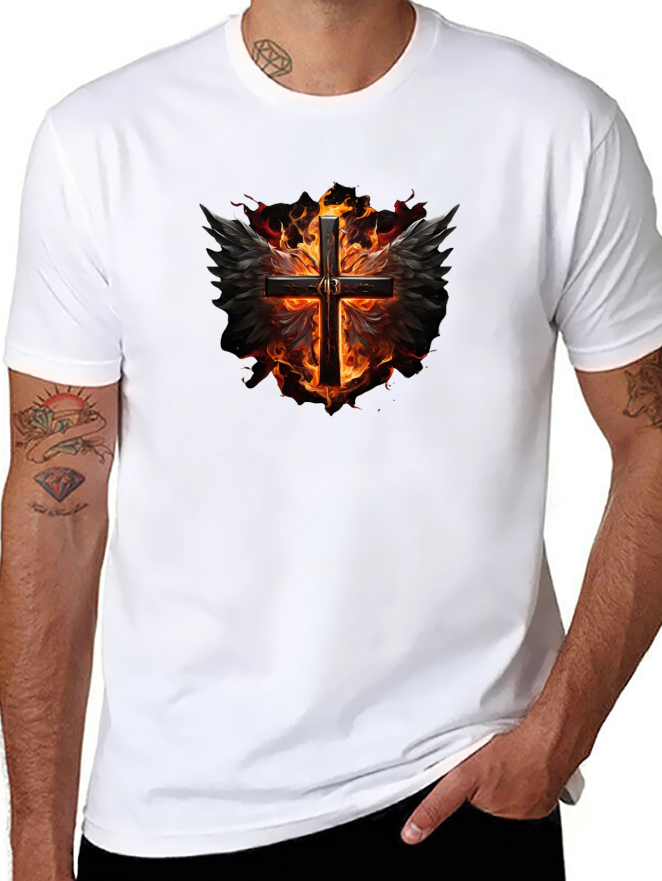Fiery Cross Graphic Black T-Shirt