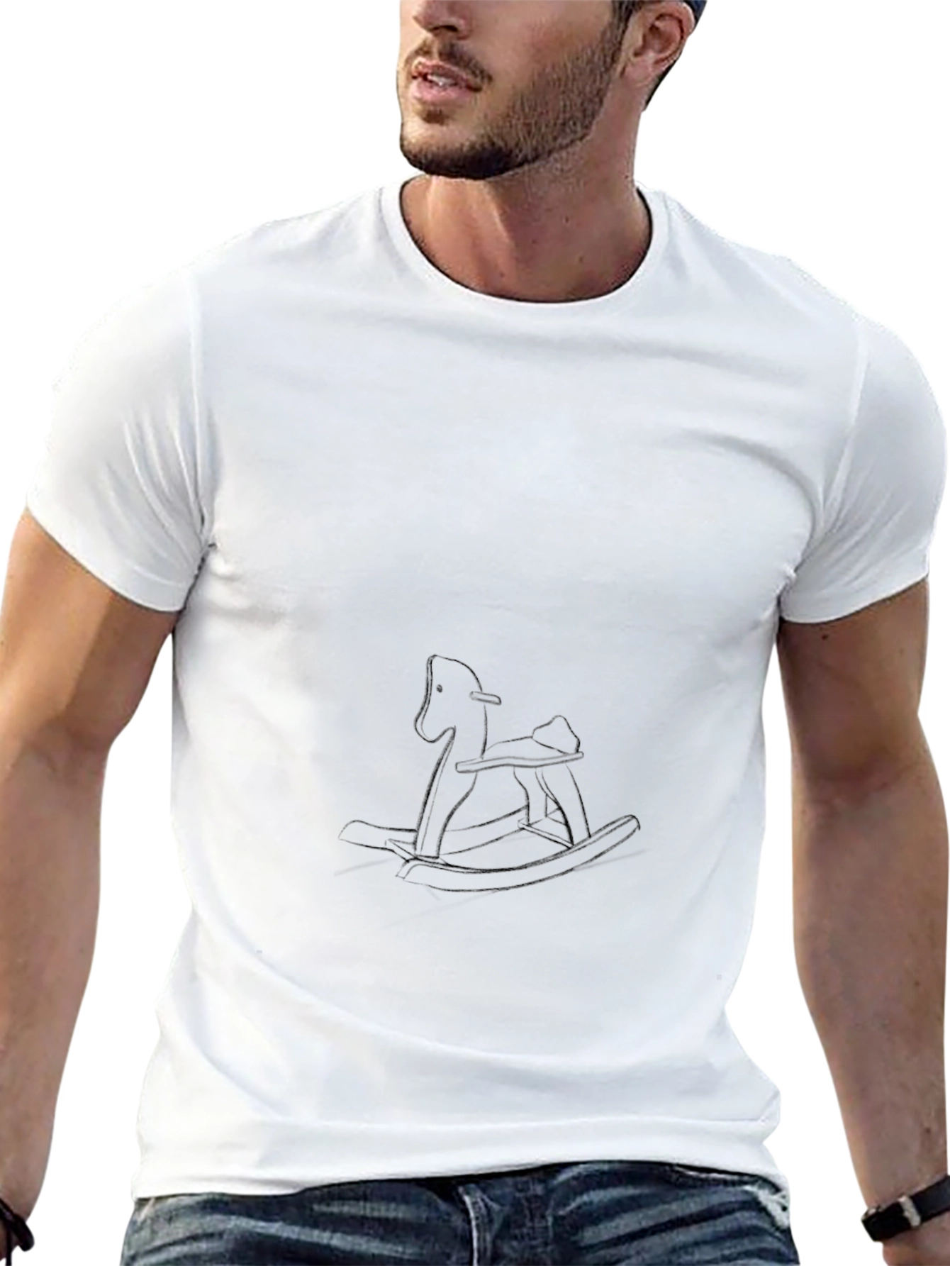 Black T-Shirt with Rocking Horse Design