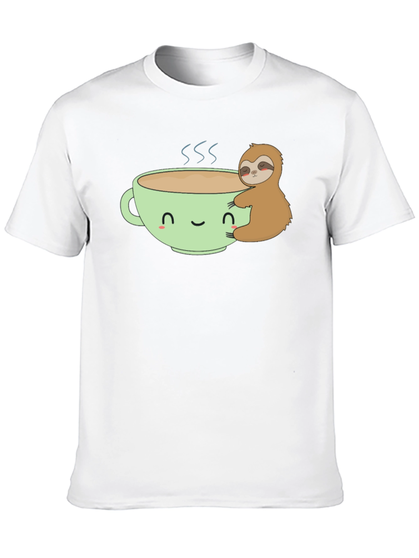 Sloth Hugging Coffee Cup Graphic T-Shirt