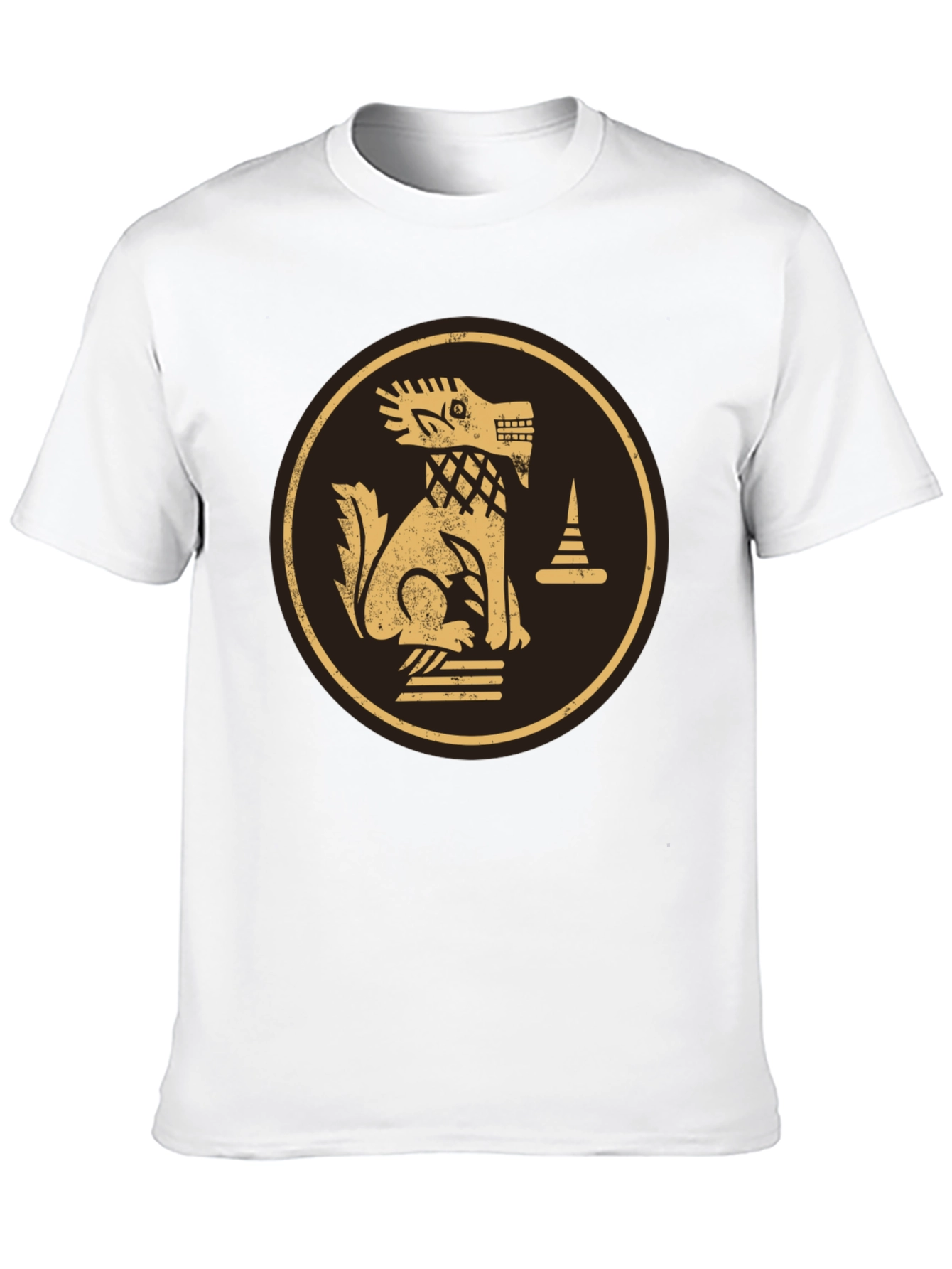 Black T-Shirt with Golden Aztec Dog Design