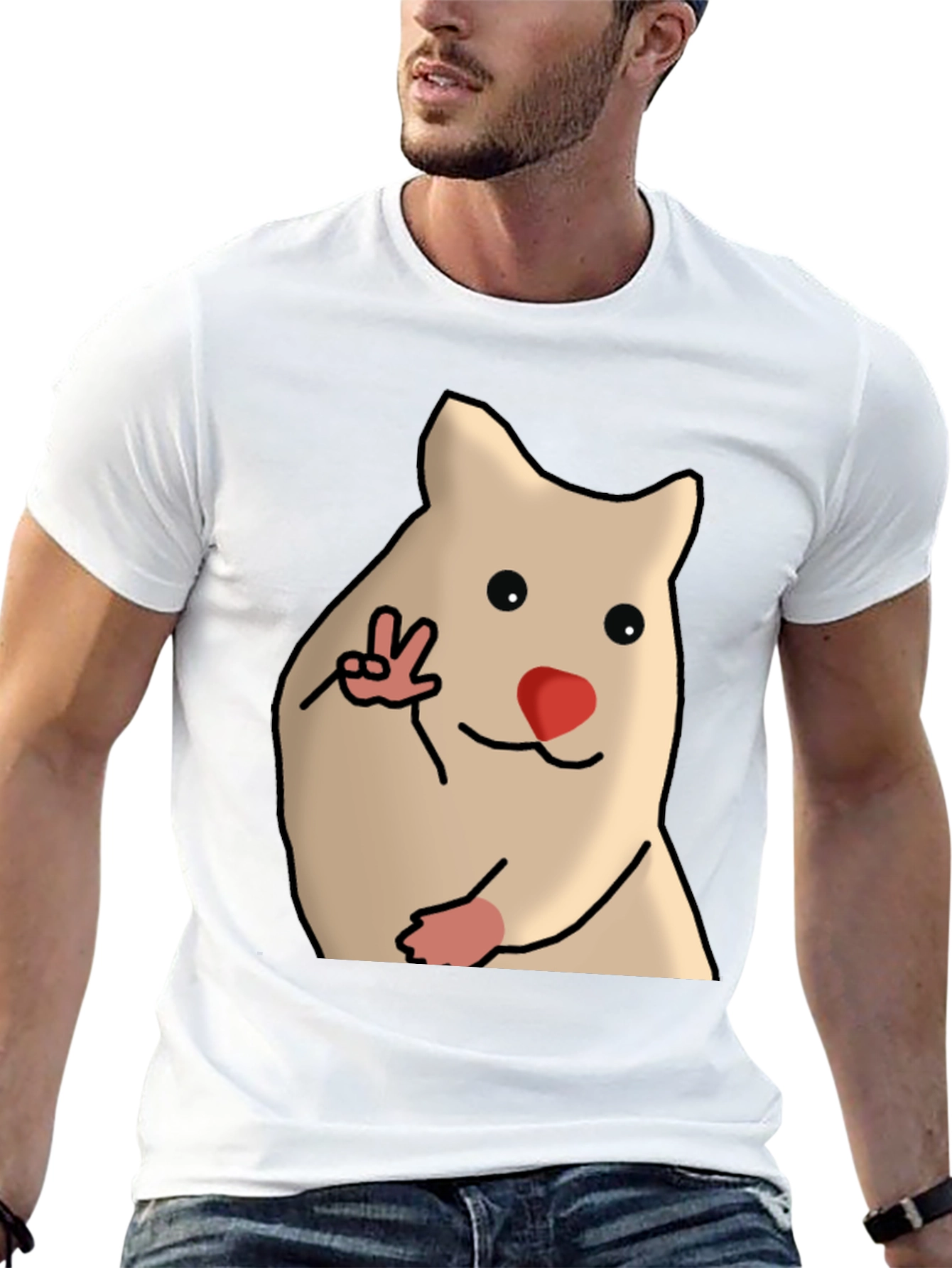 Funny Hamster Peace Sign Graphic T-Shirt