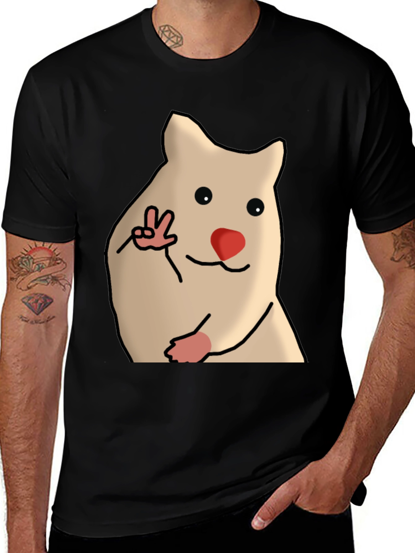 Funny Hamster Peace Sign Graphic T-Shirt
