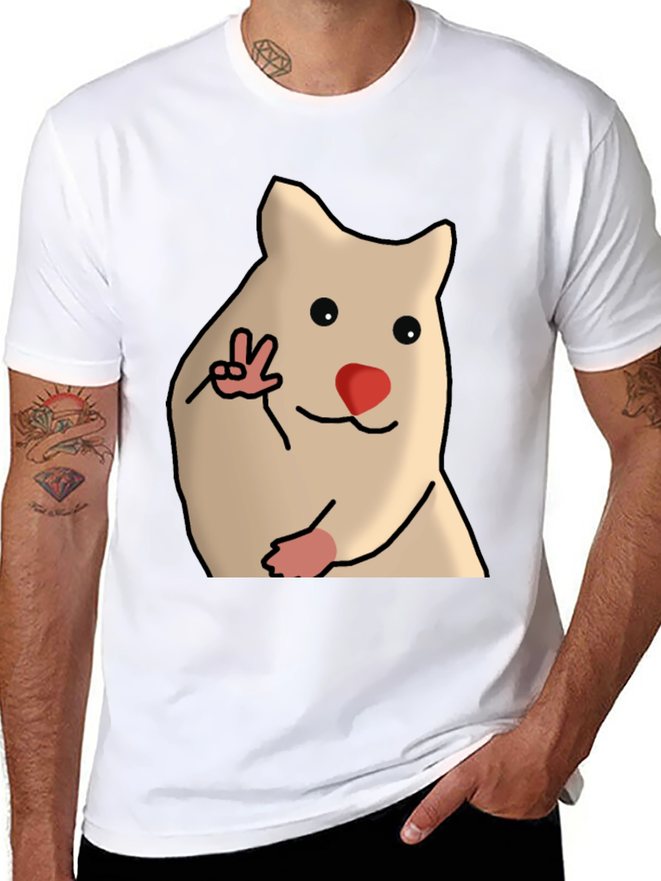 Funny Hamster Peace Sign Graphic T-Shirt