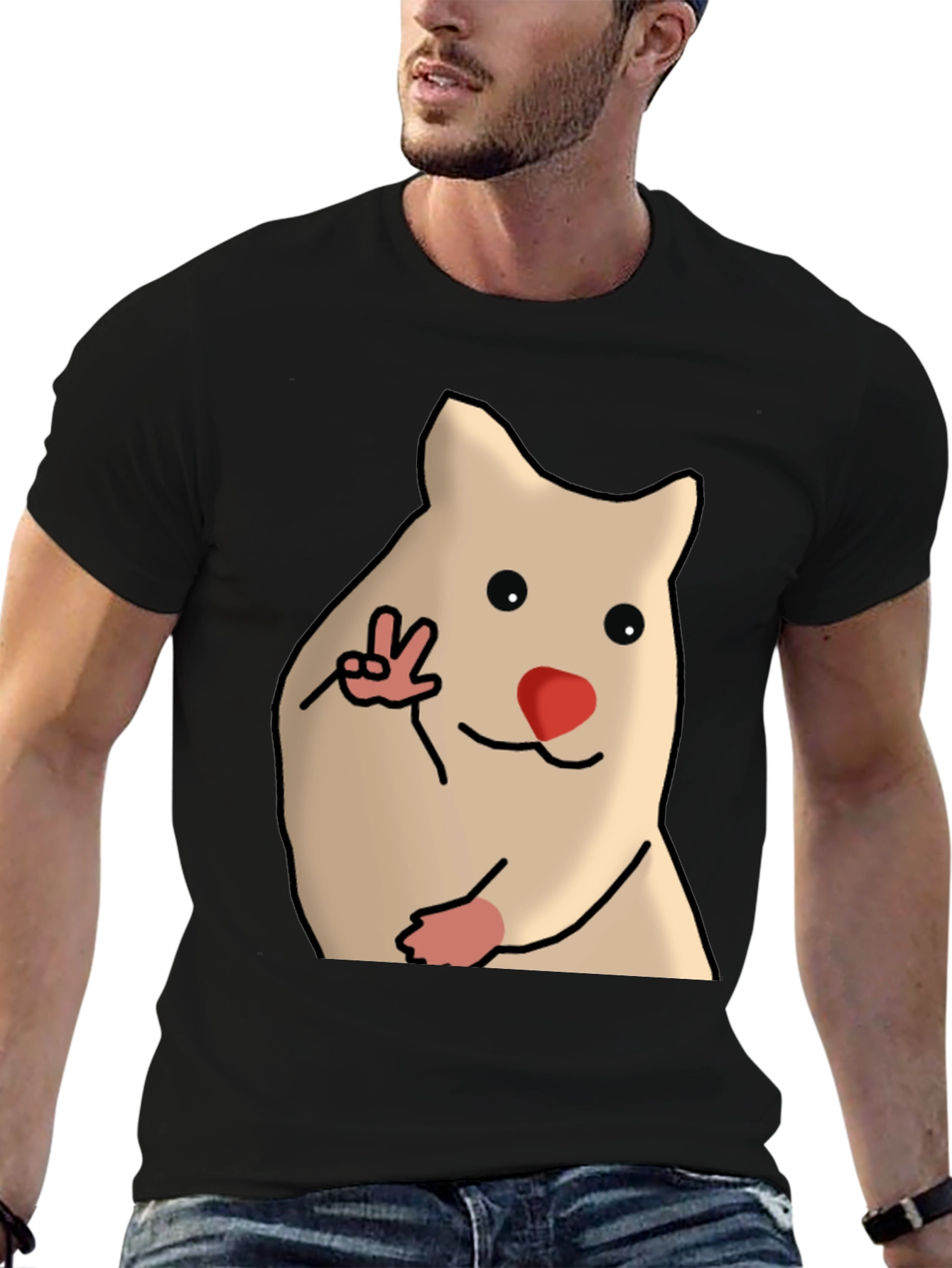 Funny Hamster Peace Sign Graphic T-Shirt