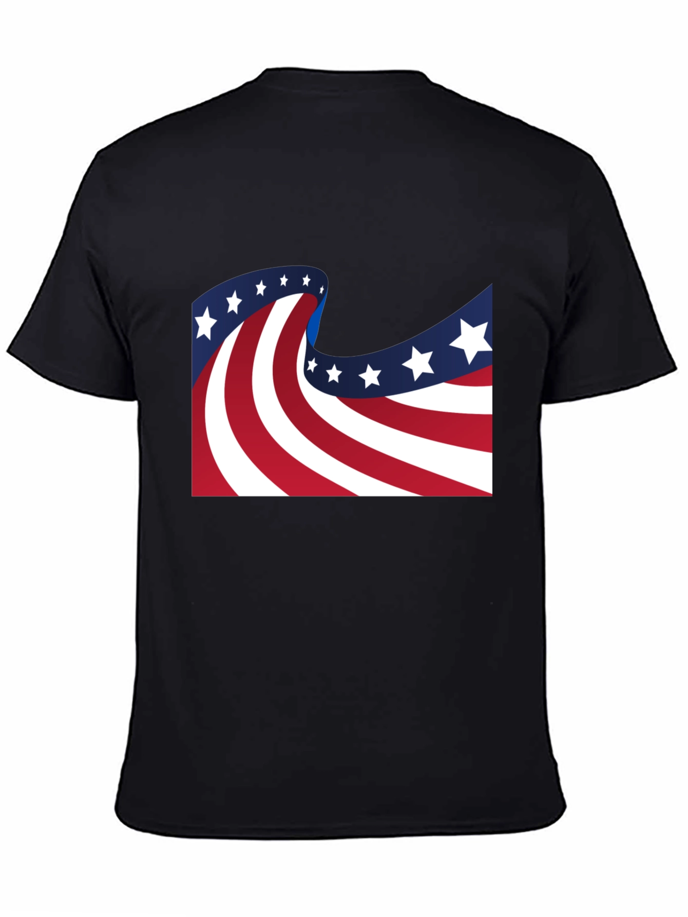 American Flag Wavy Stars and Stripes Black T-Shirt