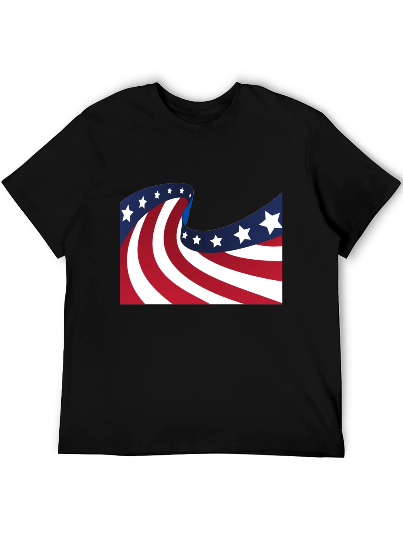 American Flag Wavy Stars and Stripes Black T-Shirt