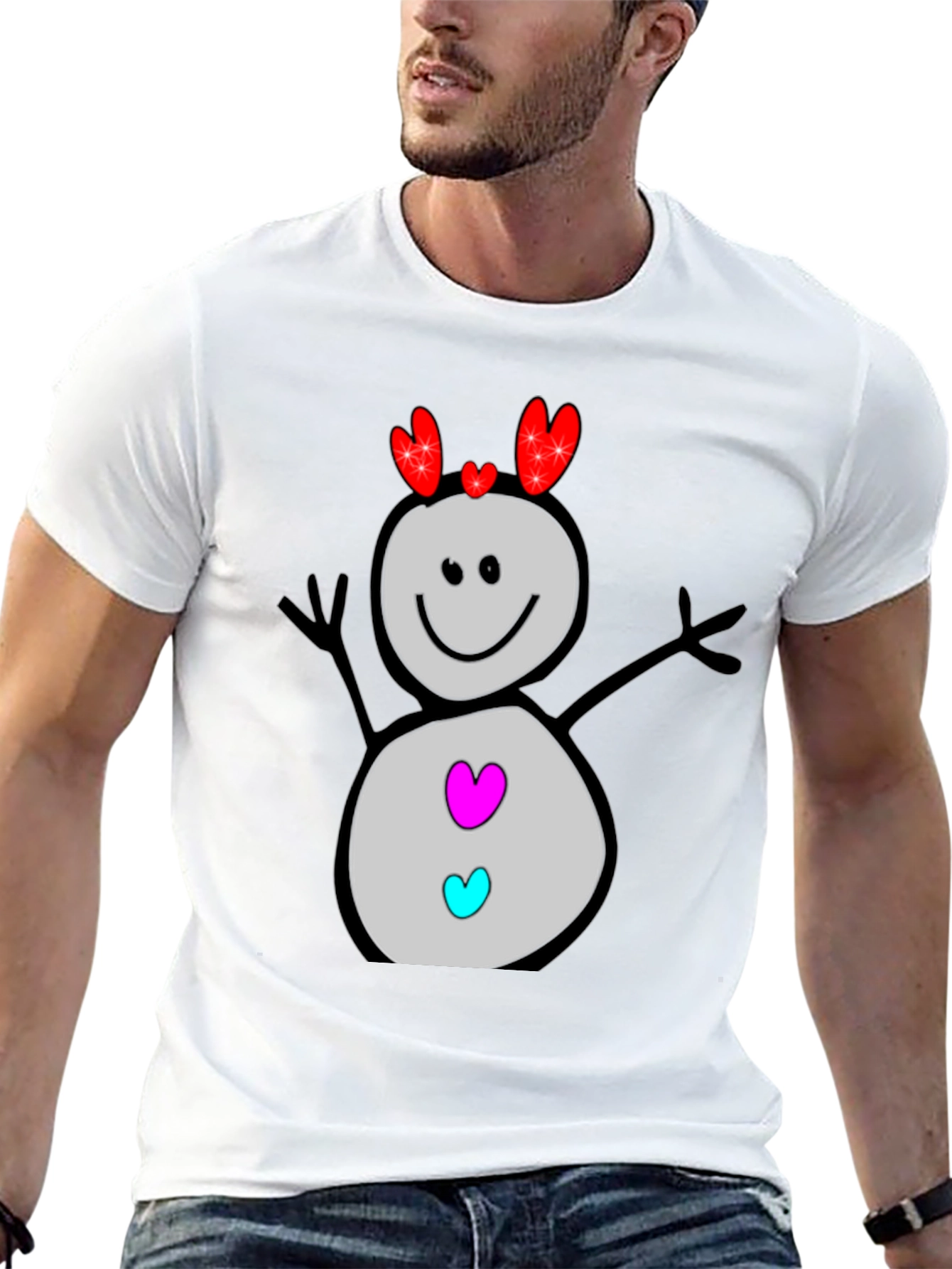 Heart Snowman Black Graphic Tee
