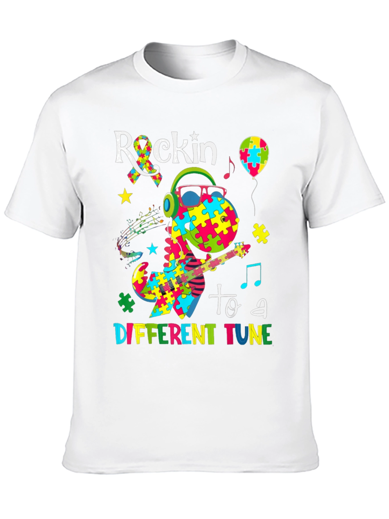 Rockin To A Different Tune Dinosaur Autism Awareness T-Shirt