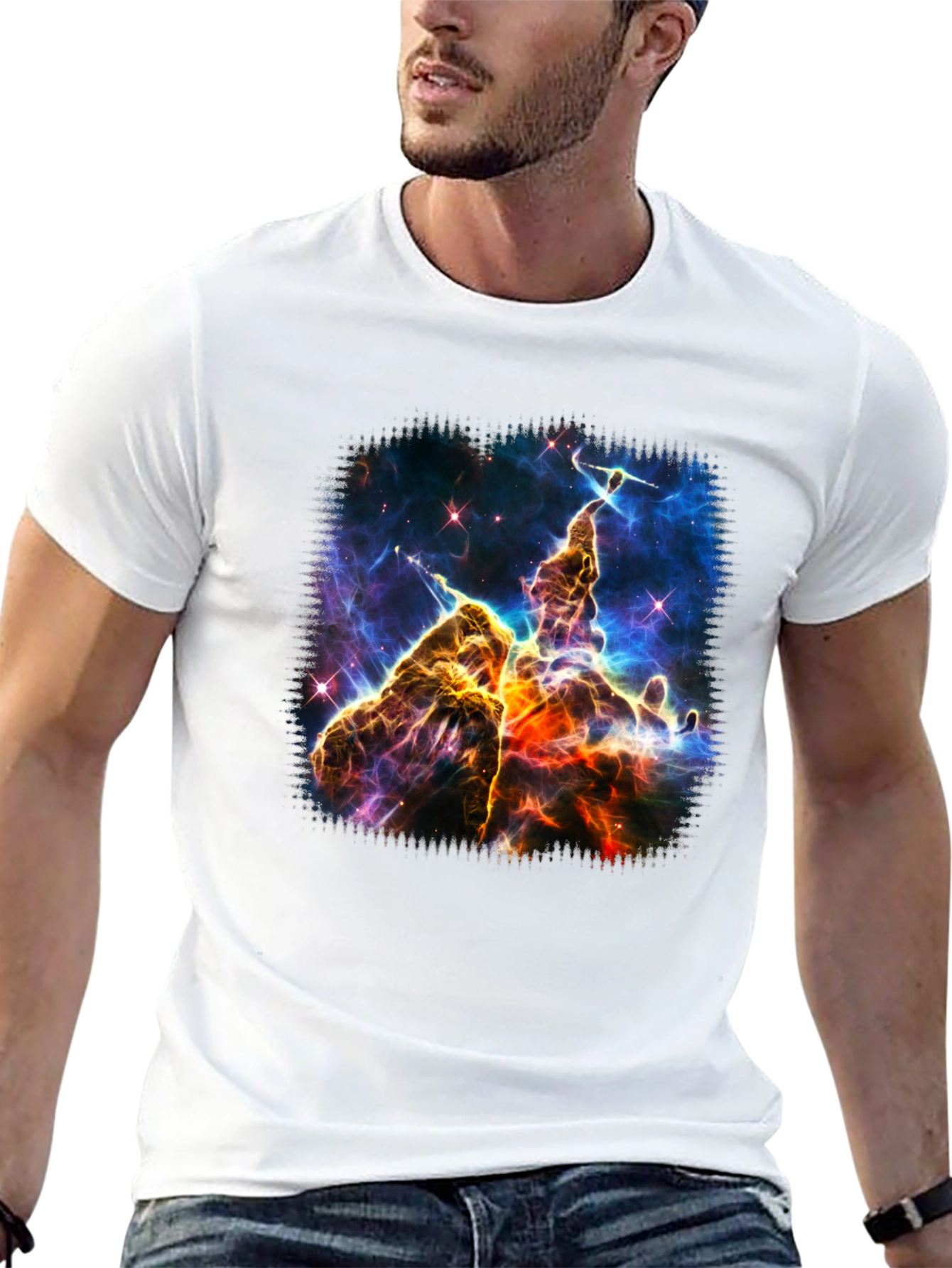 Nebula Print Black Crew Neck T-Shirt