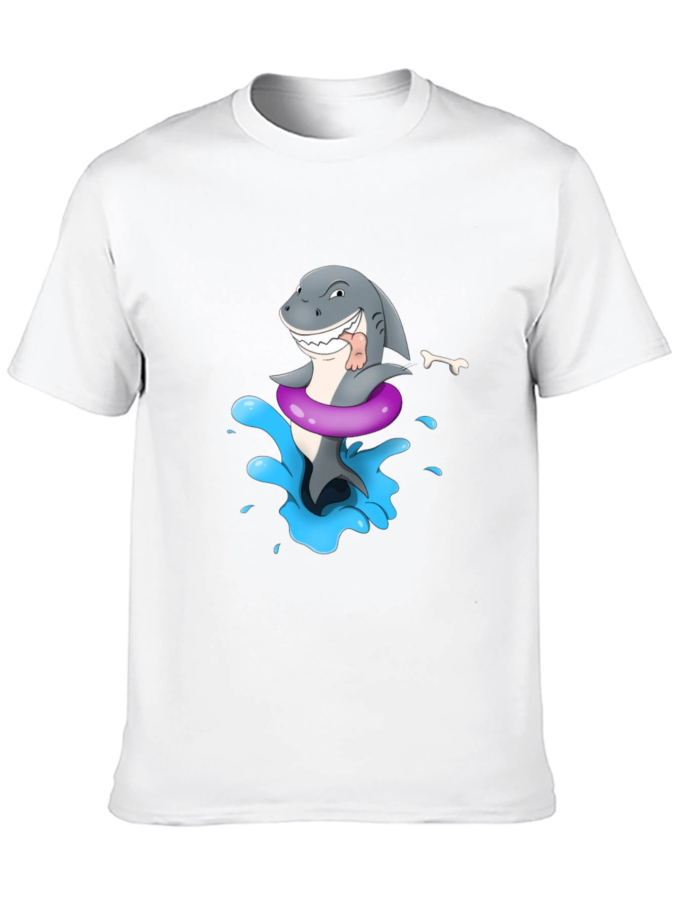 Cartoon Shark in Inflatable Ring Mens Black T-Shirt