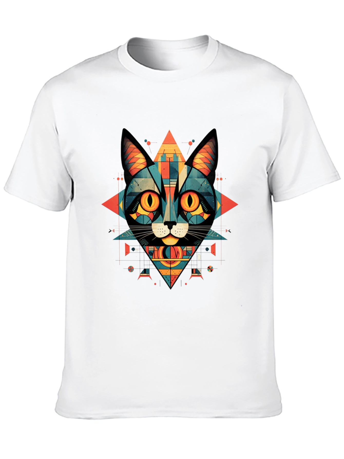 Geometric Cat Graphic Tee - Abstract Style