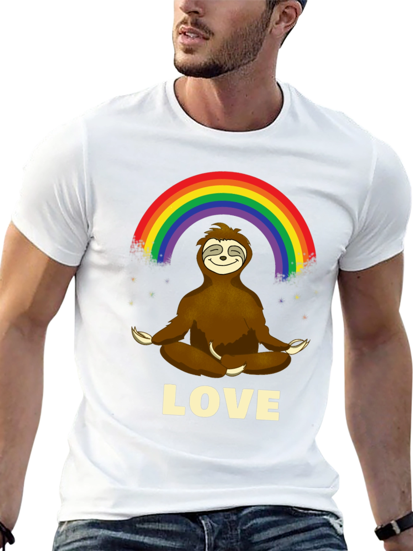 Sloth Rainbow Love Mens Graphic T-Shirt