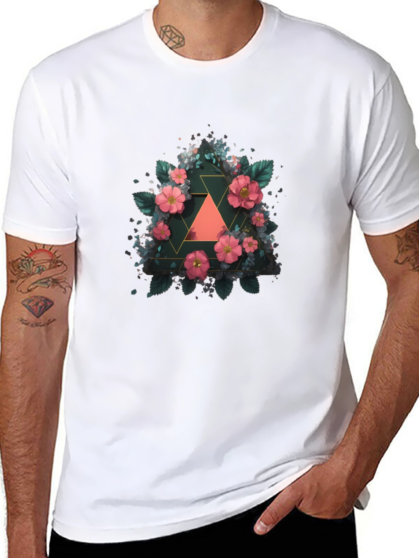Floral Geometric Triangle Graphic Tee - Stylish Design