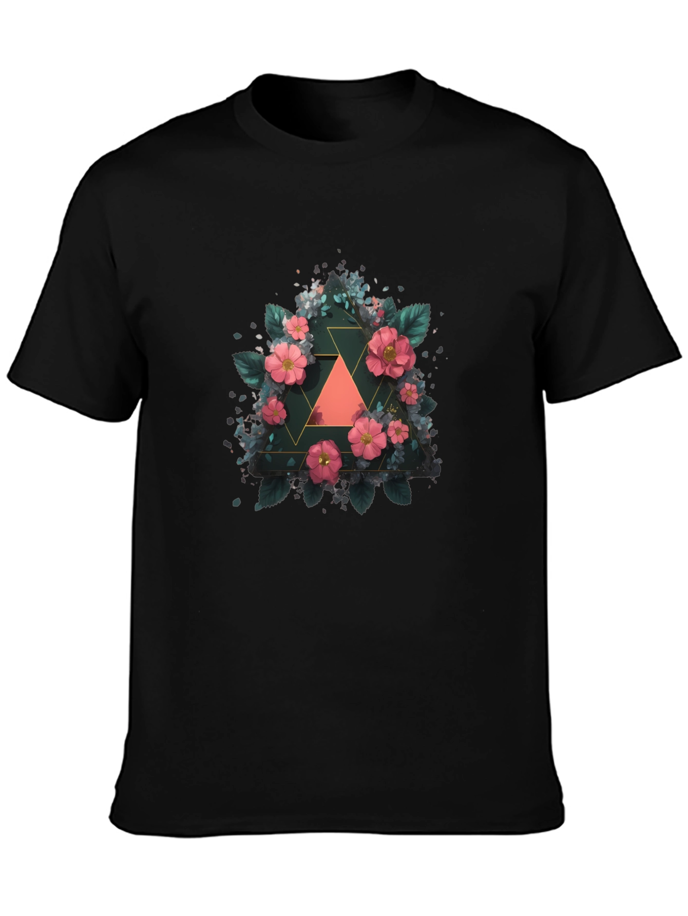 Floral Geometric Triangle Graphic Tee - Stylish Design