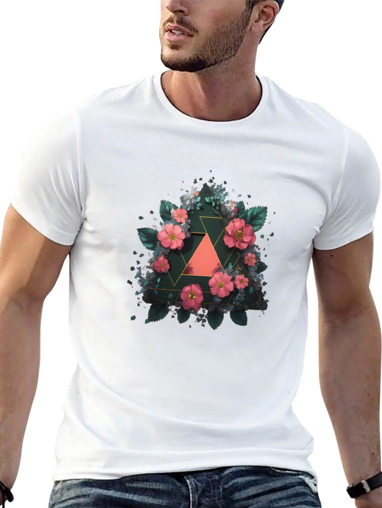 Floral Geometric Triangle Graphic Tee - Stylish Design
