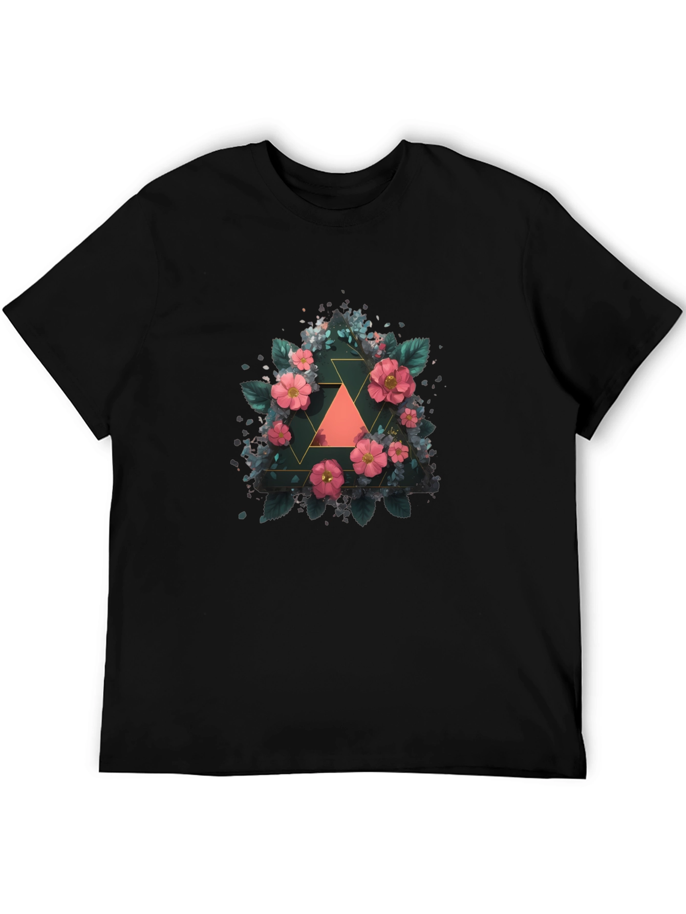 Floral Geometric Triangle Graphic Tee - Stylish Design