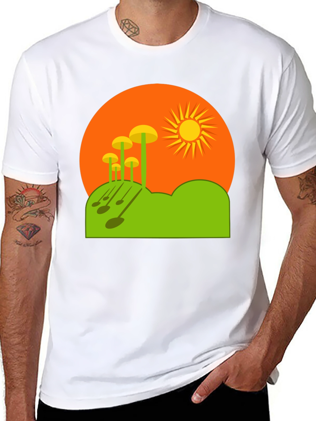 Funky Mushroom Sunset Graphic Tee - Black