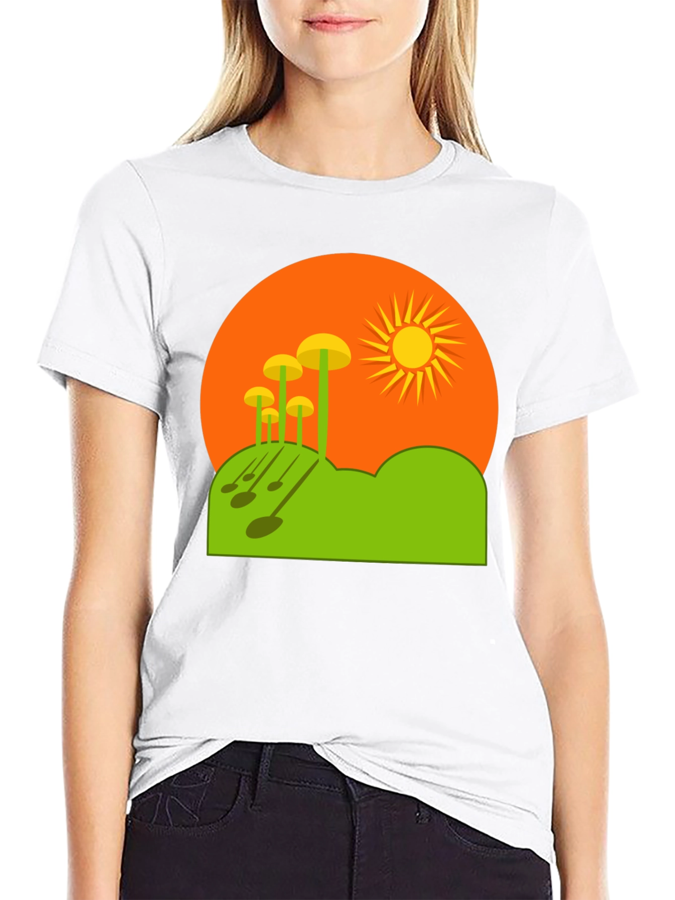 Funky Mushroom Sunset Graphic Tee - Black