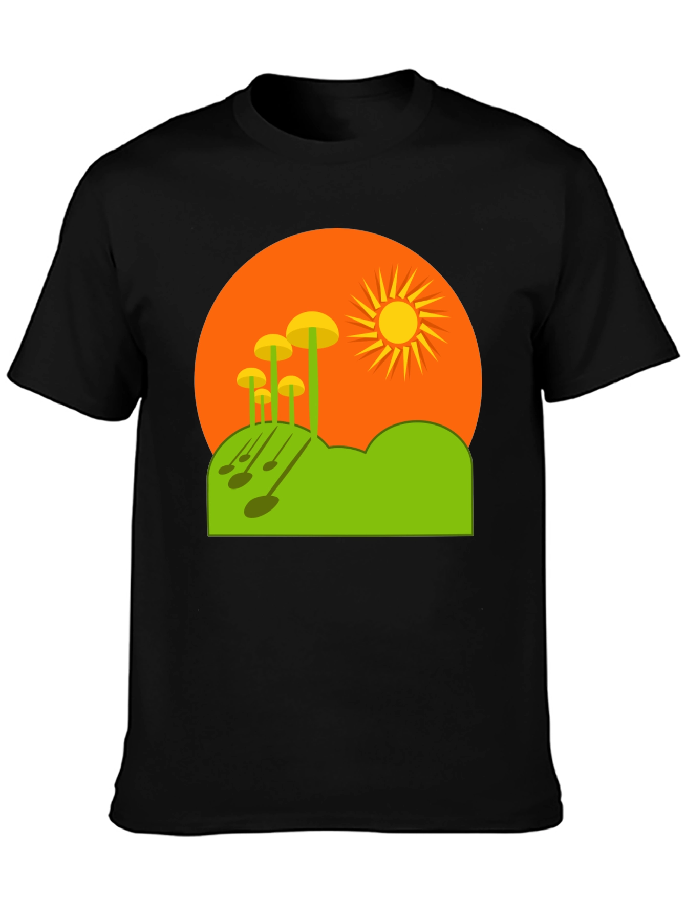 Funky Mushroom Sunset Graphic Tee - Black