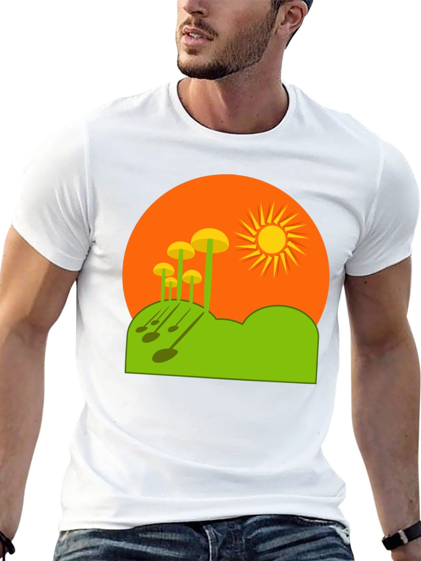 Funky Mushroom Sunset Graphic Tee - Black