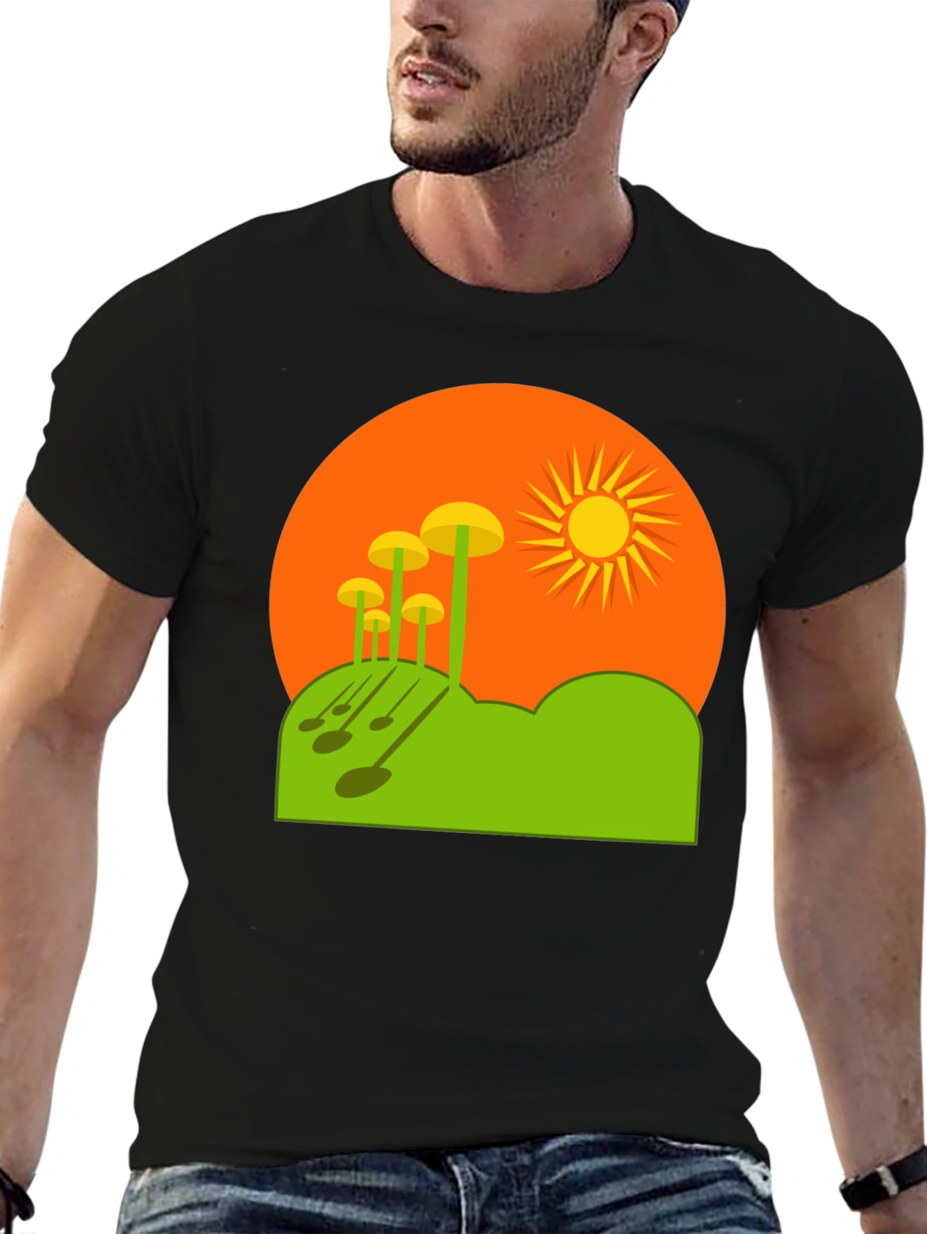 Funky Mushroom Sunset Graphic Tee - Black