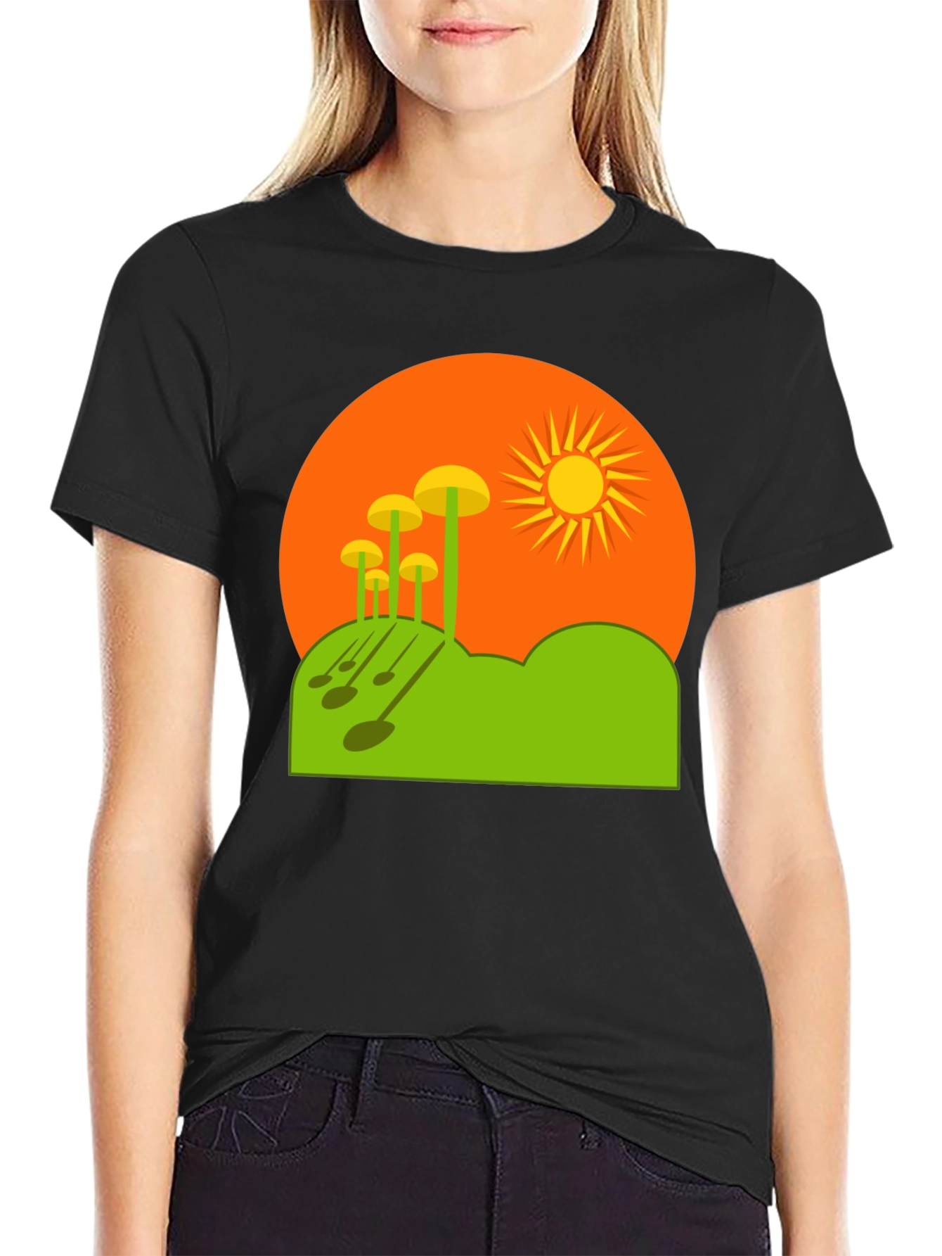 Funky Mushroom Sunset Graphic Tee - Black