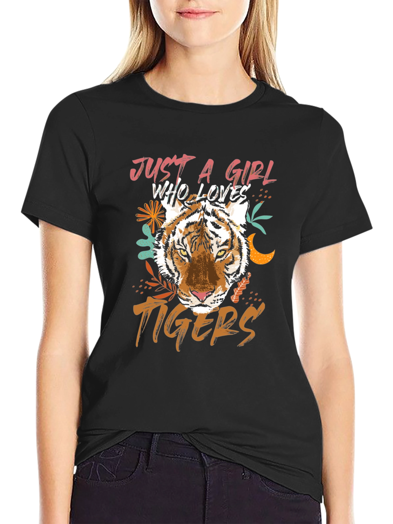 Just a Girl Who Loves Tigers Black Graphic Tee
