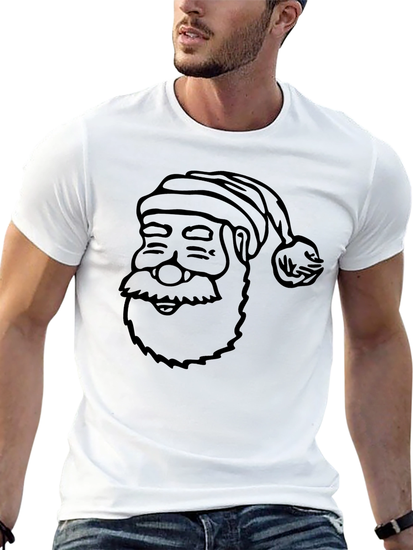 Santa Face Black T-Shirt - Festive Holiday Tee