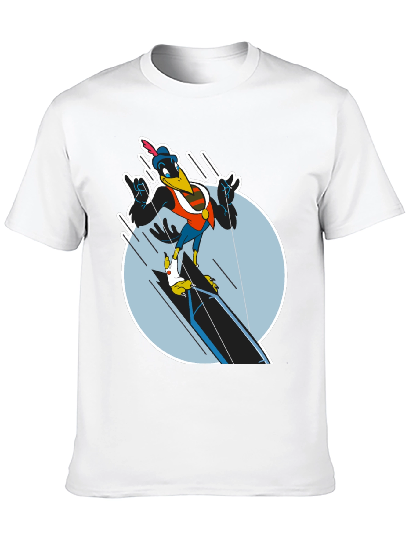 Cartoon Crow Graphic Tee - Black Cotton Blend