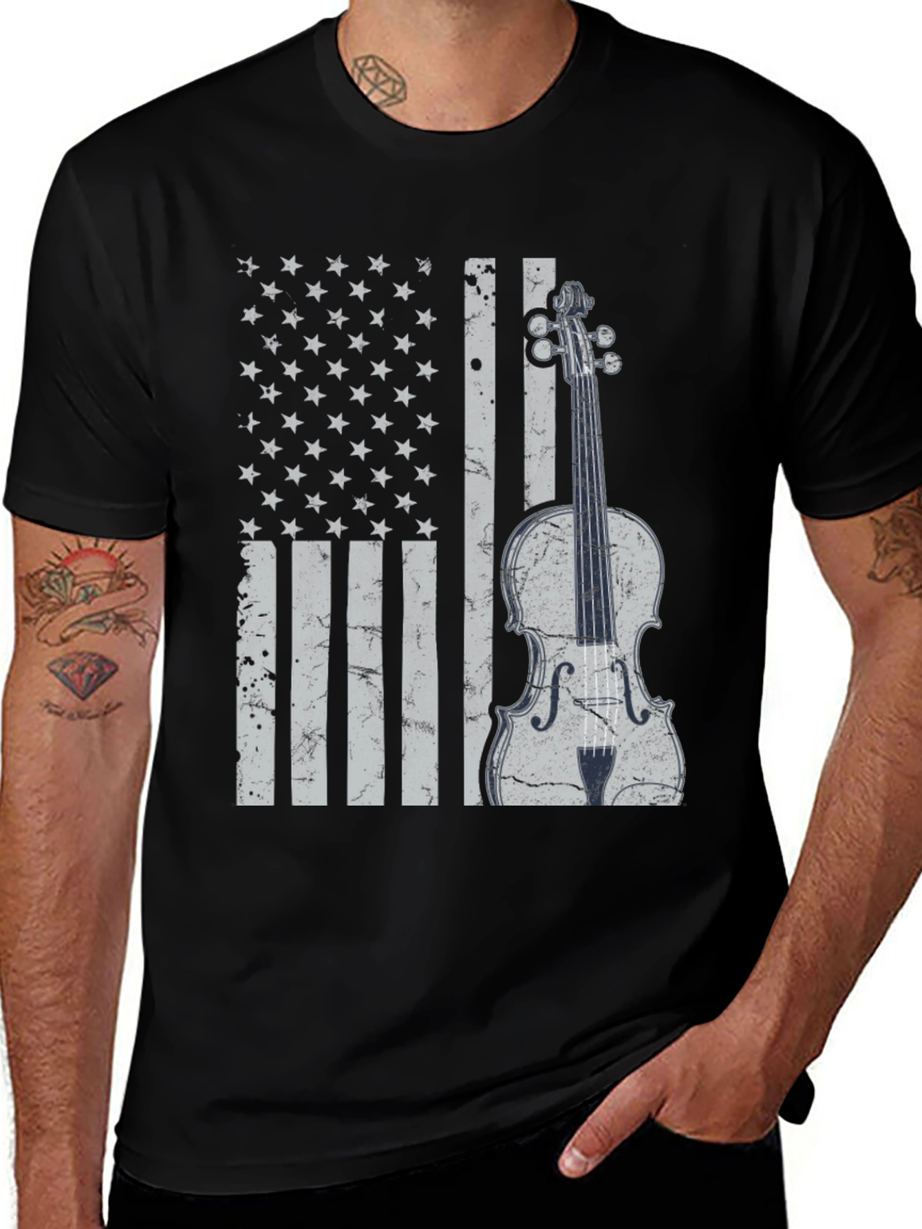 American Flag Violin Graphic T-Shirt