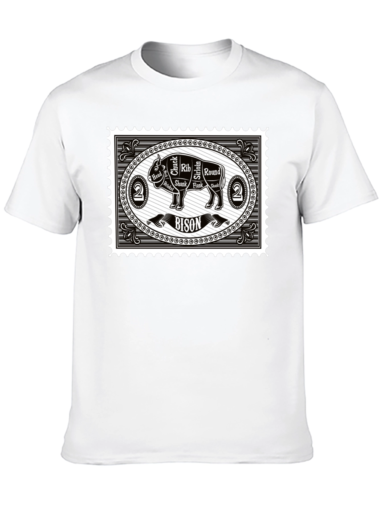 Bison Meat Cuts Black T-Shirt