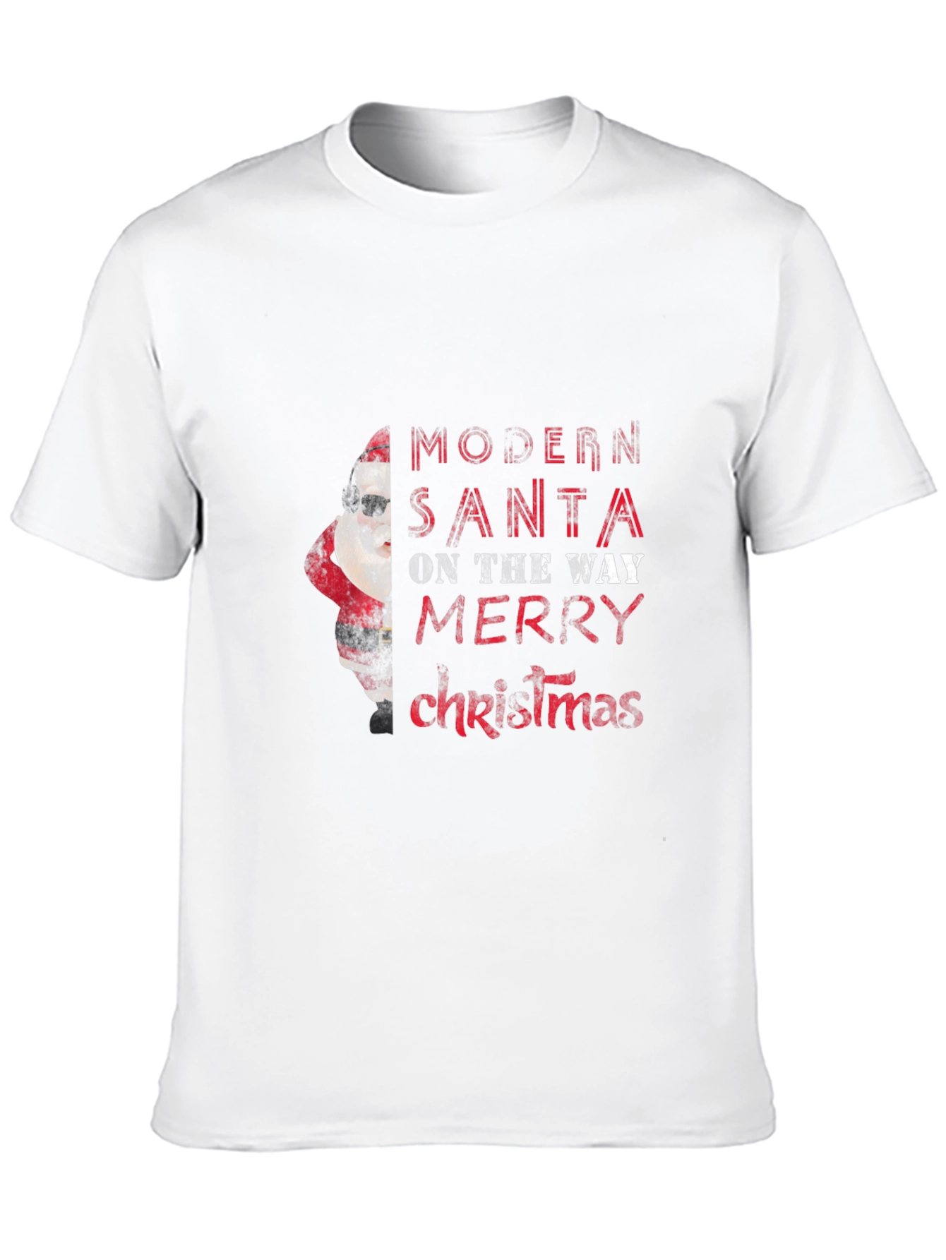 Modern Santa Merry Christmas Black Graphic Tee