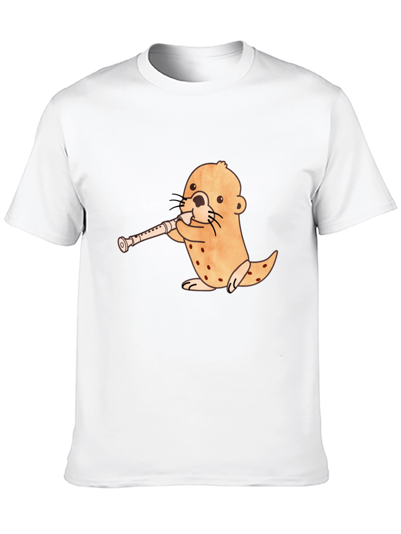 Funny Otter Playing Flute Black T-Shirt