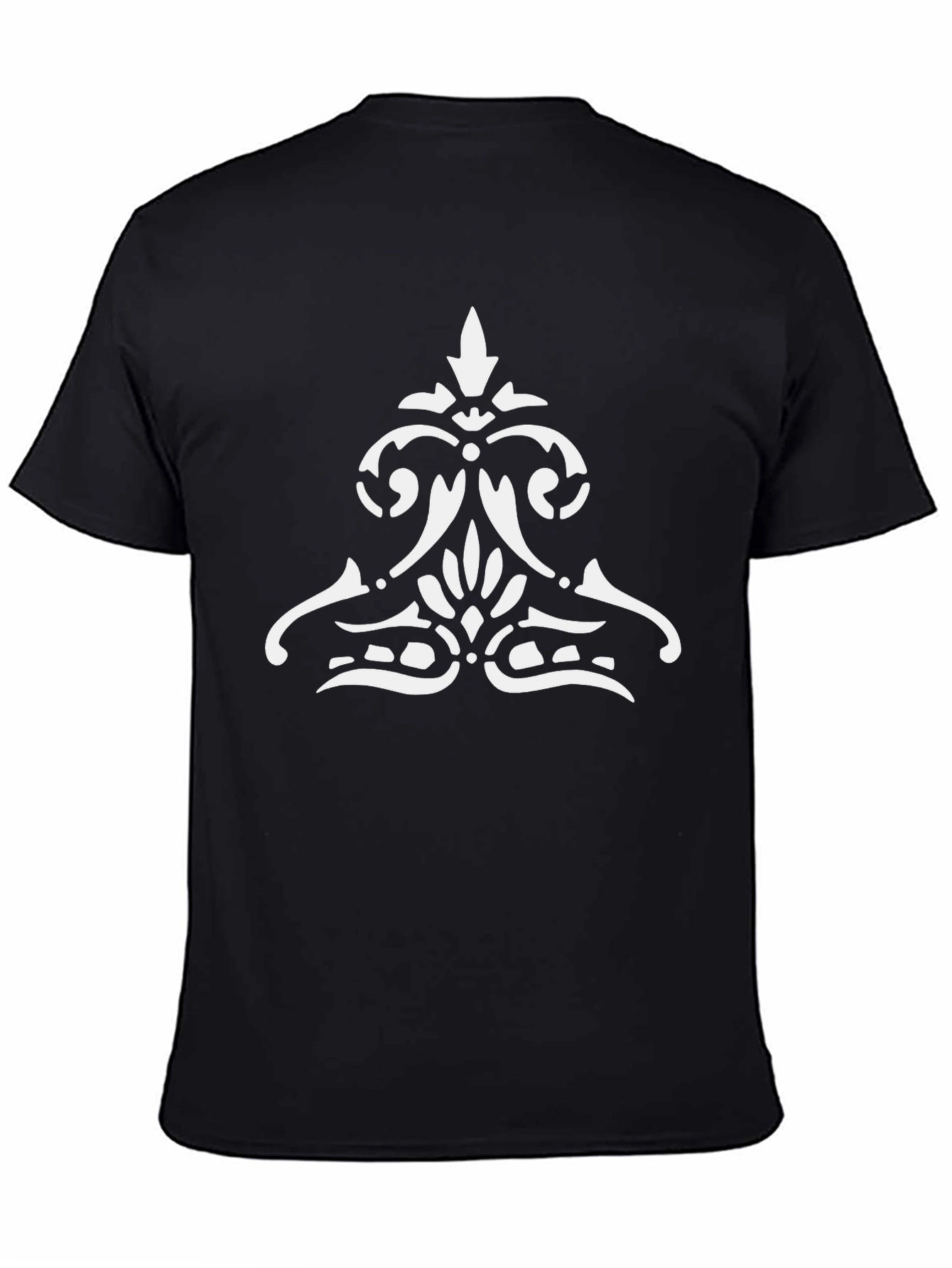 Elegant Black T-Shirt with Ornate White Design