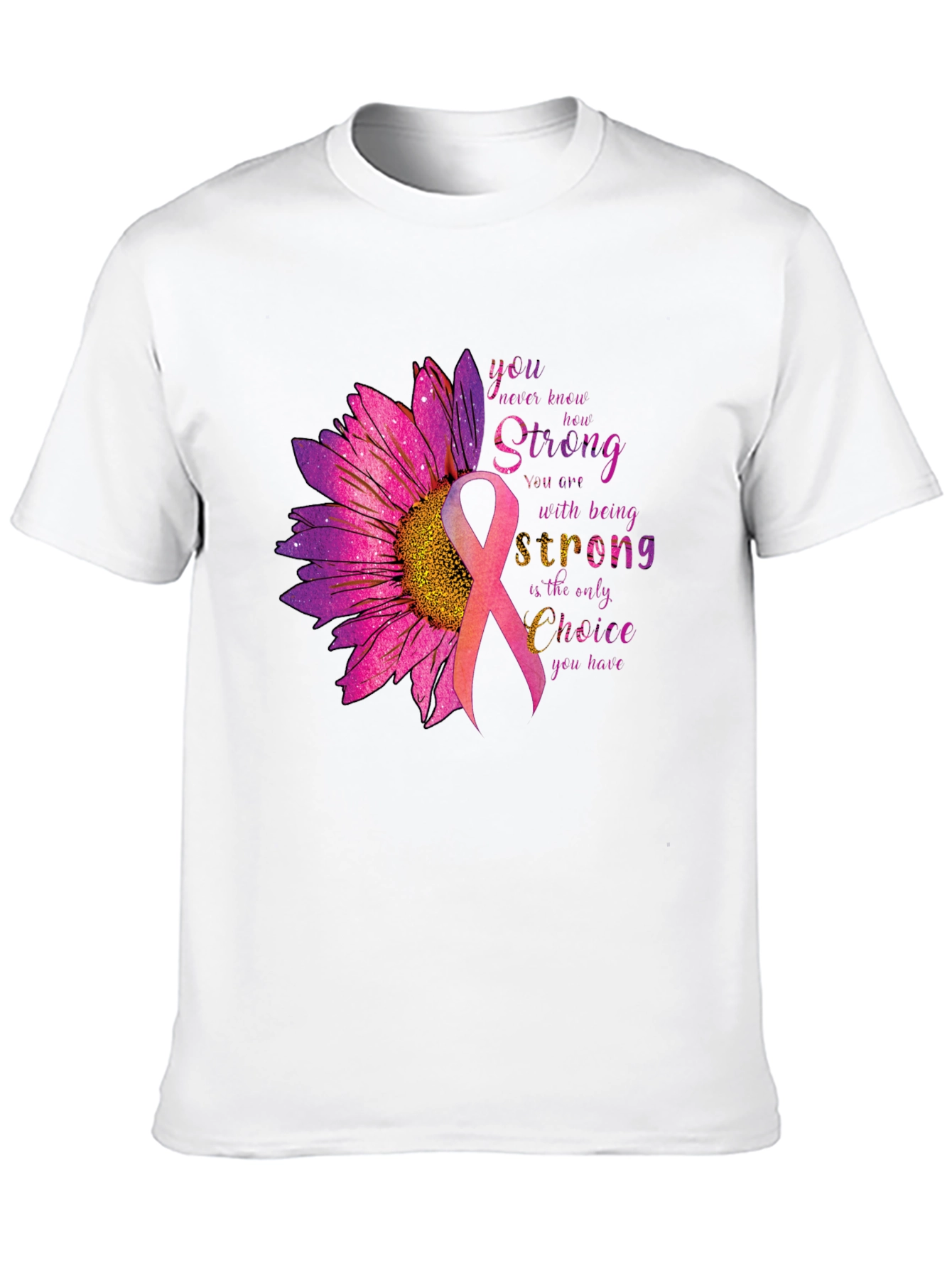 Breast Cancer Awareness T-Shirt Sunflower Ribbon Strong