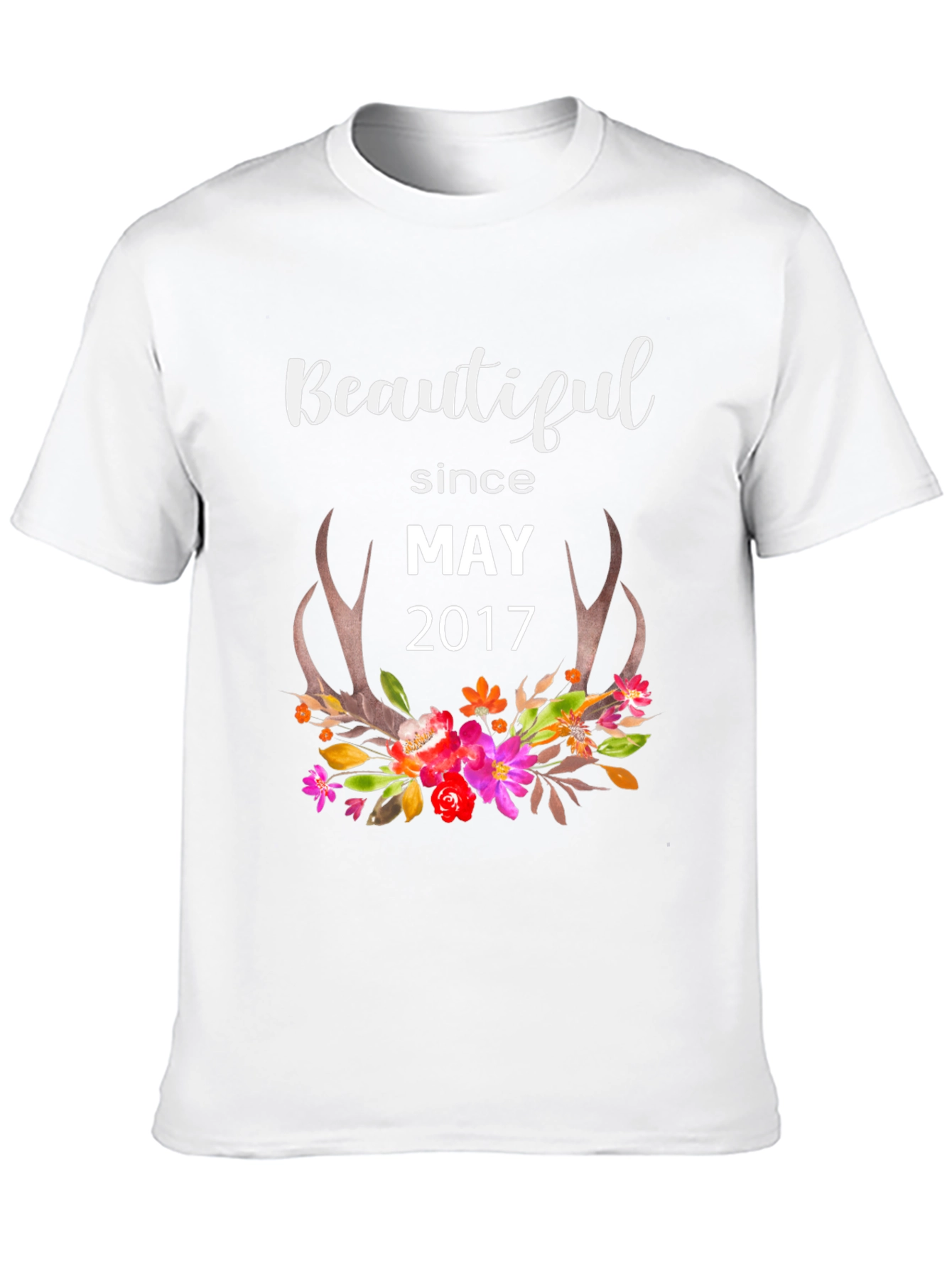 Beautiful Since May 2017 Floral Antler Graphic Tee