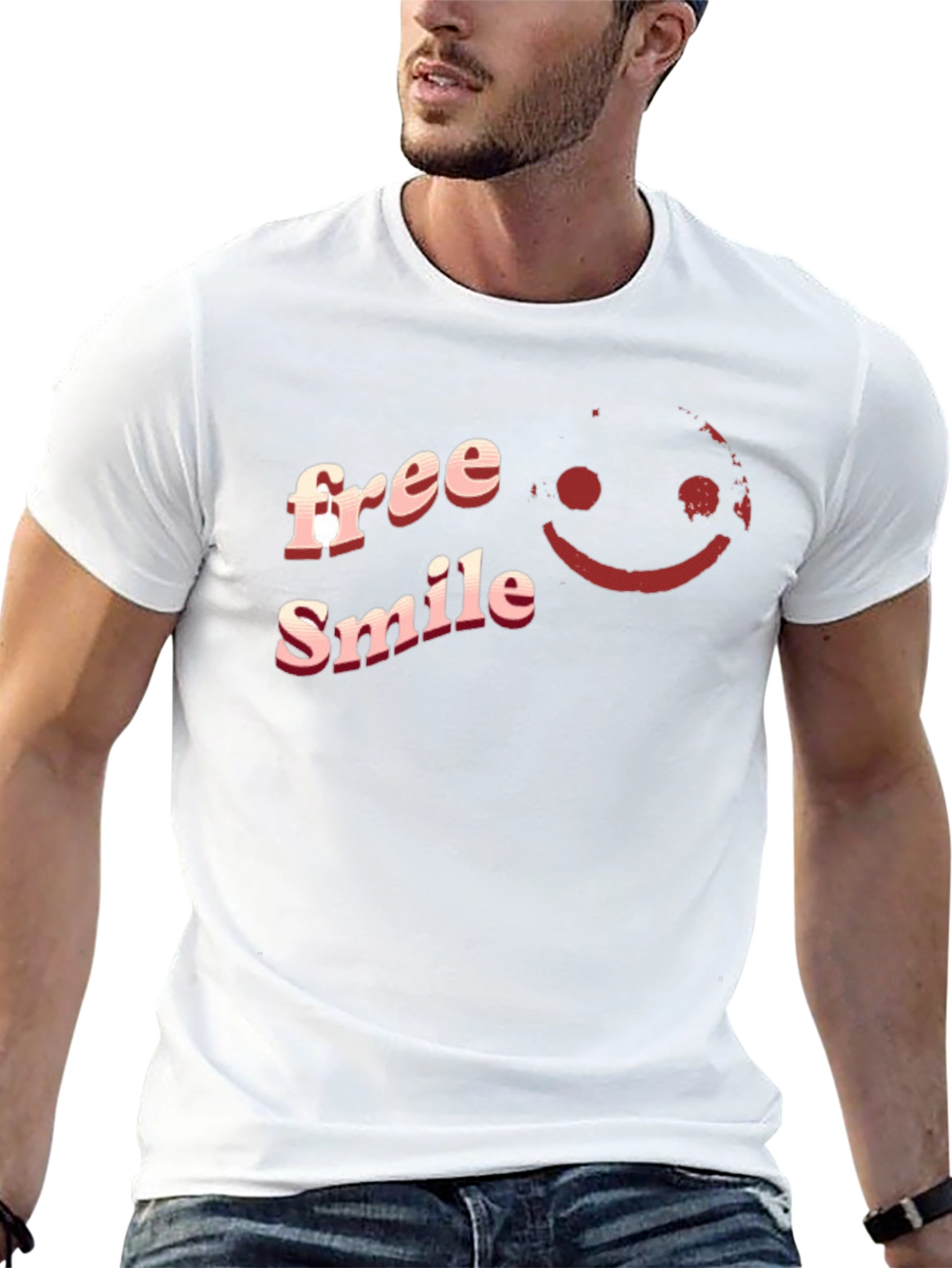 Free Smile Graphic T-Shirt Casual Black Tee