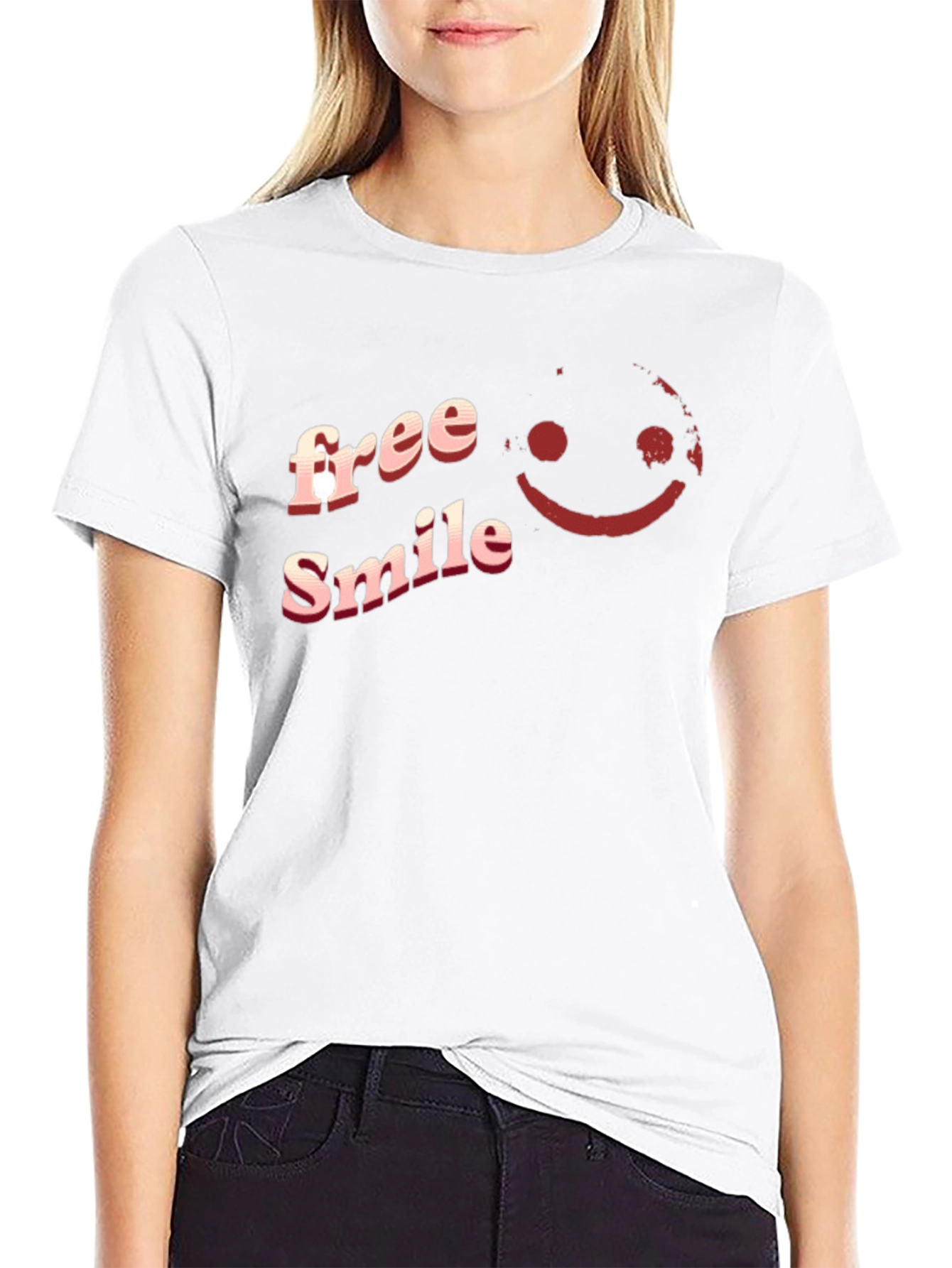 Free Smile Graphic T-Shirt Casual Black Tee