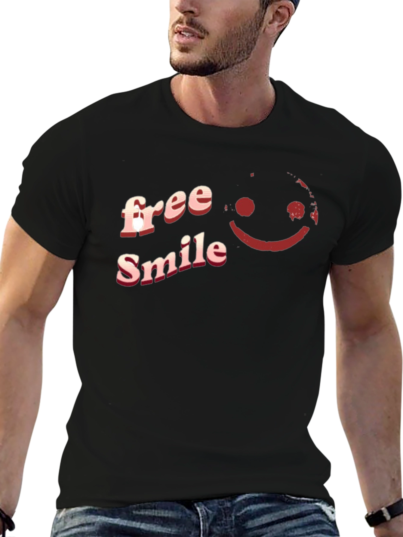 Free Smile Graphic T-Shirt Casual Black Tee