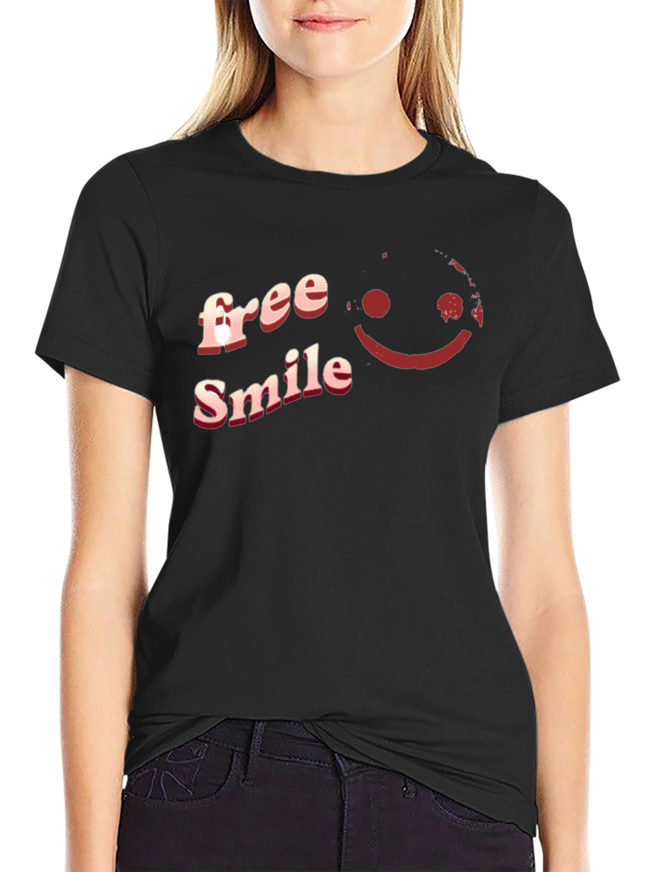Free Smile Graphic T-Shirt Casual Black Tee