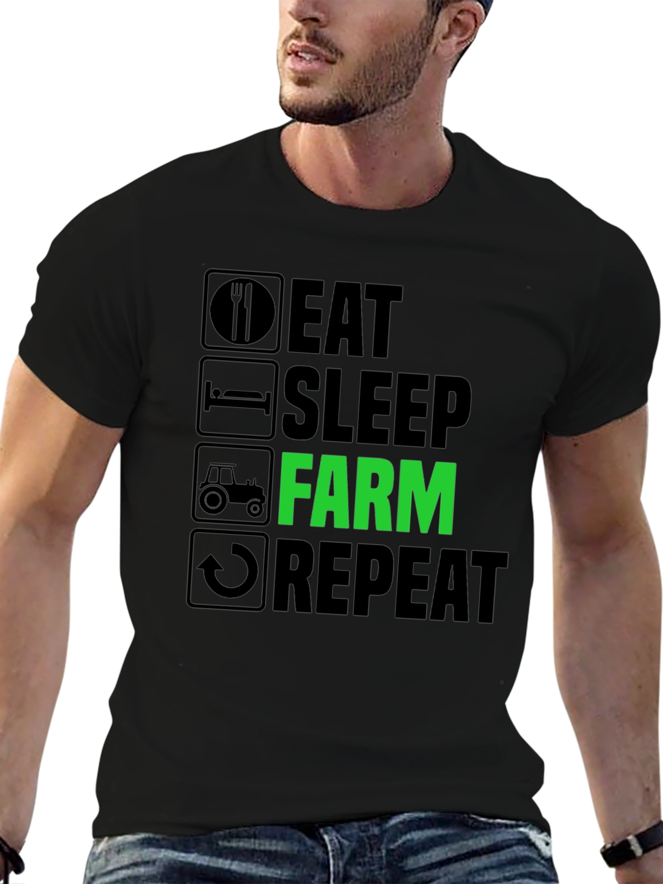 Eat Sleep Farm Repeat T-Shirt - Farmer Gift Tee