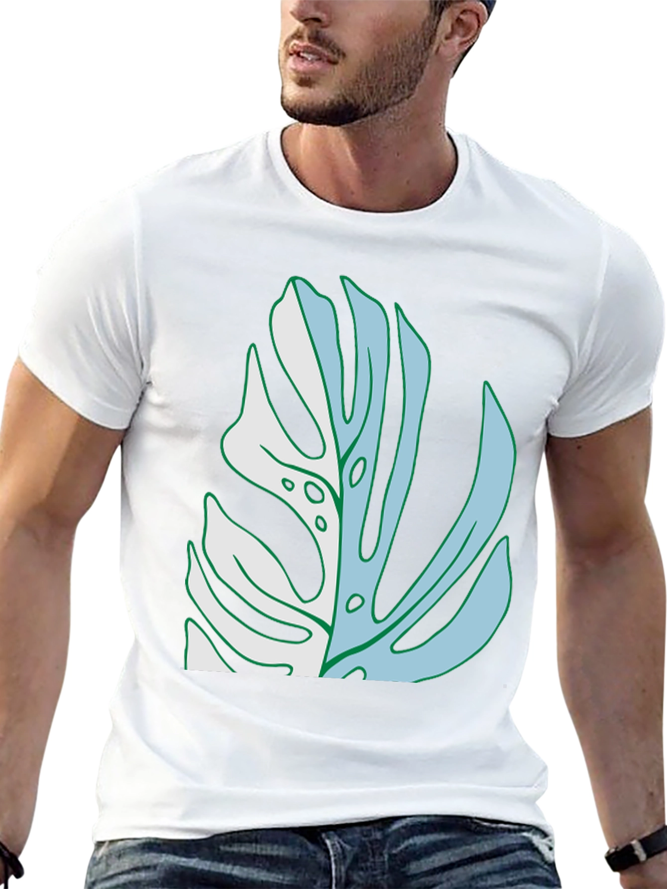 Monstera Leaf Graphic Tee - Black Cotton Casual Shirt