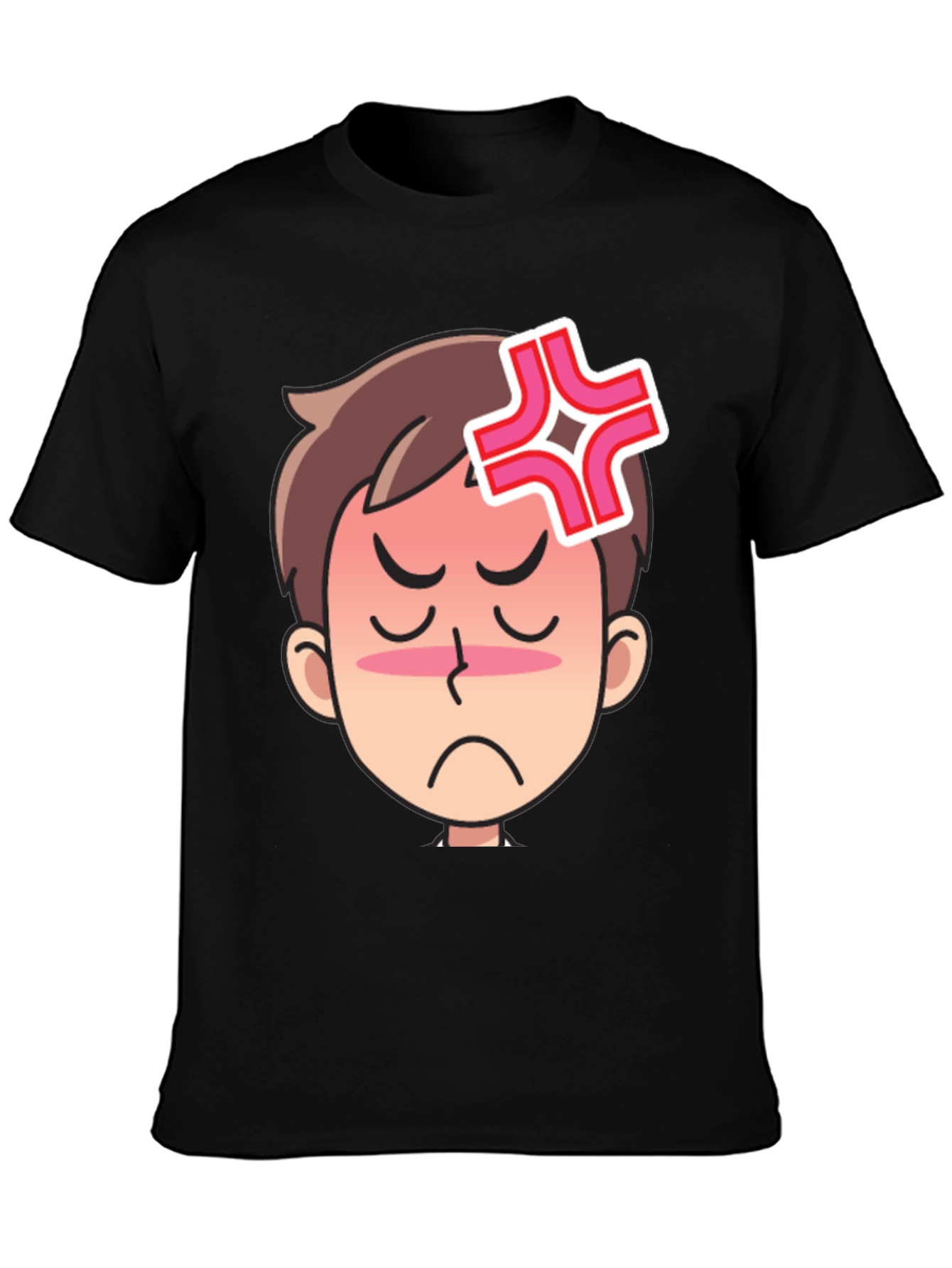 Angry Cartoon Face Black T-Shirt