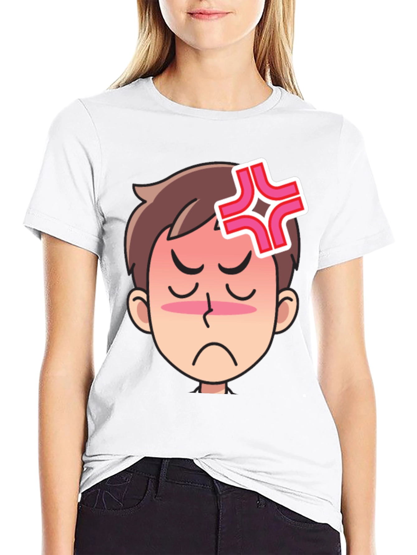 Angry Cartoon Face Black T-Shirt