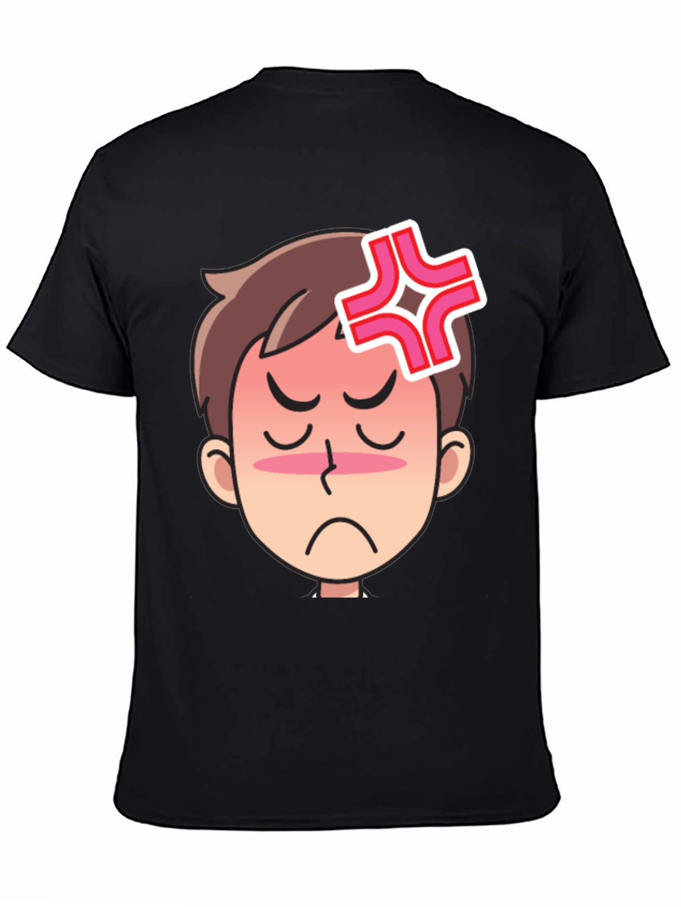 Angry Cartoon Face Black T-Shirt
