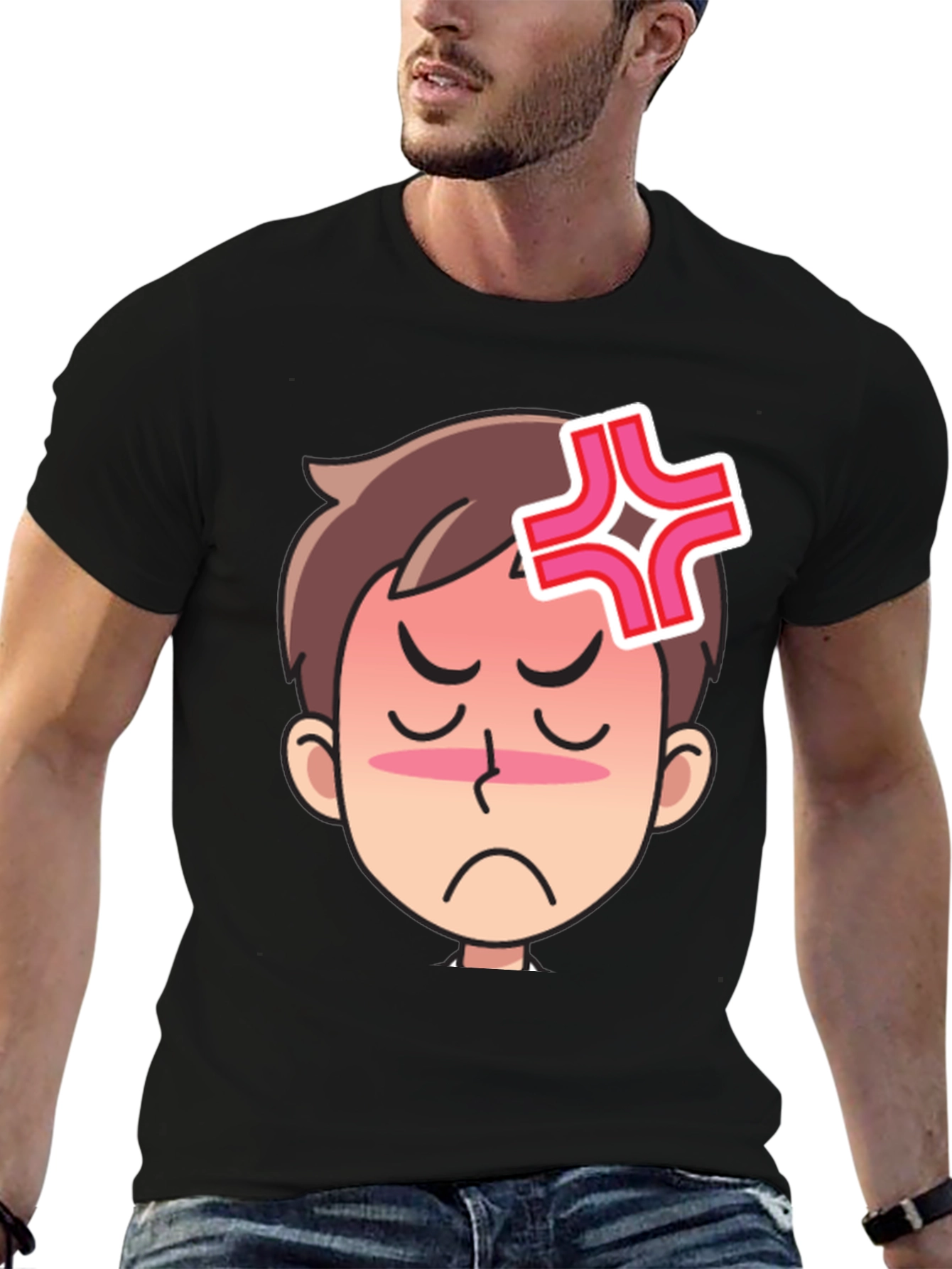 Angry Cartoon Face Black T-Shirt